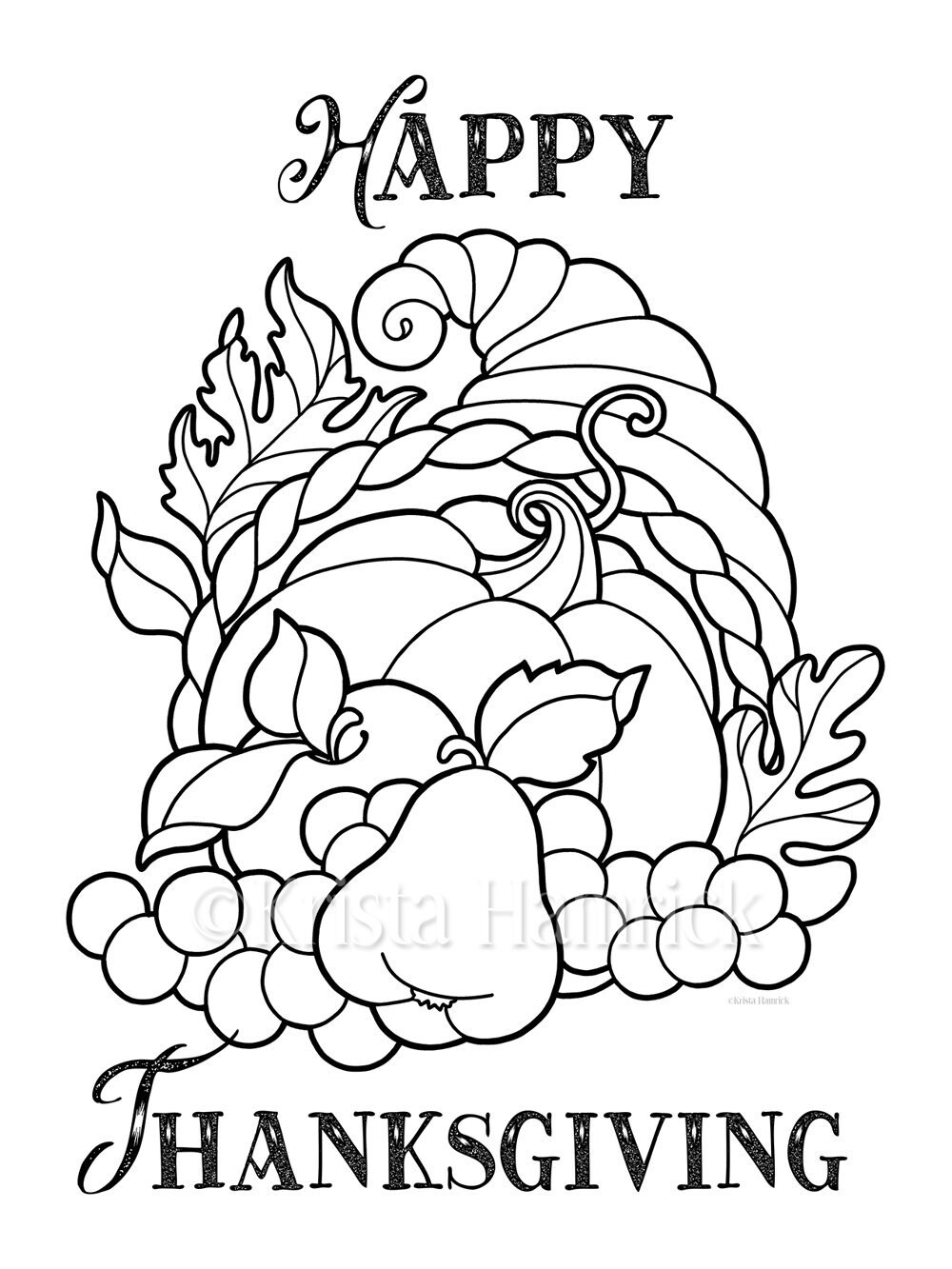 Thanksgiving Cornucopia We re Thankful 2 Coloring Pages For Thanksgiving 8 5x11 Etsy
