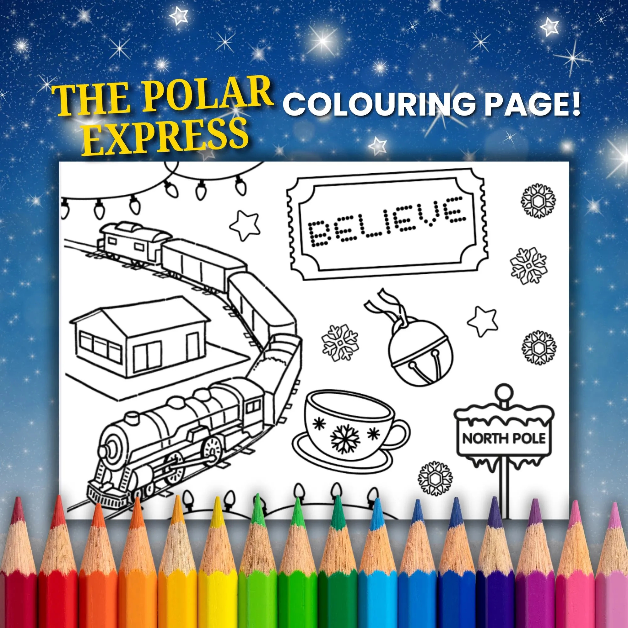 The Polar Express Colouring Page Instant Download Printable Christmas Coloring Book Xmas Eve Box Idea Placemat Activity Sheet Kid Party