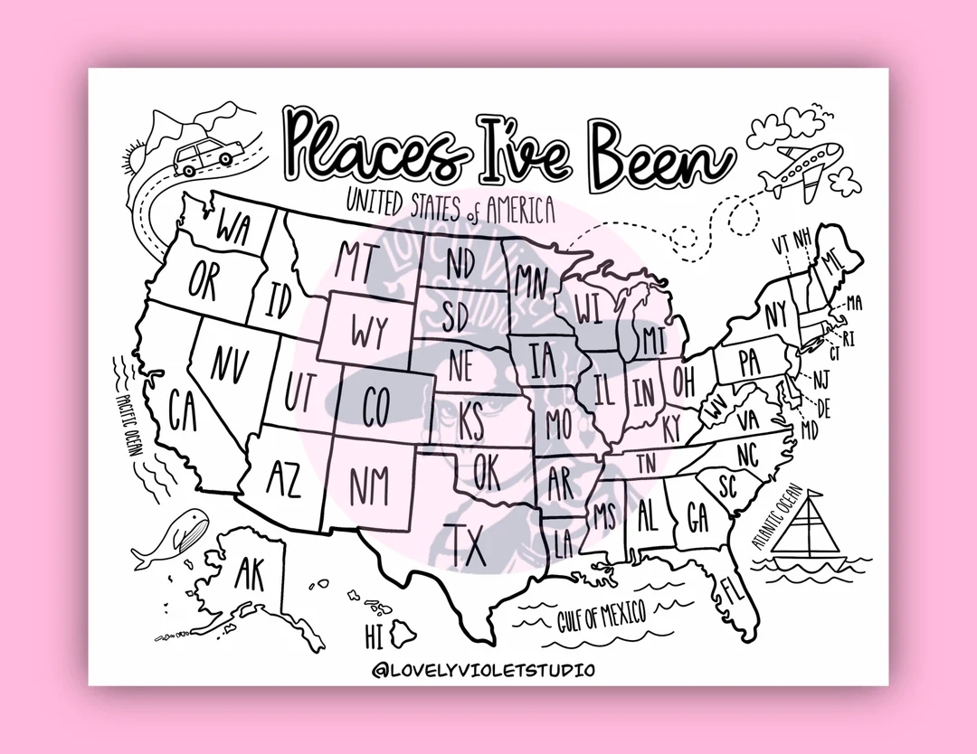U S Map Coloring Page Digital Download places I ve Been U S Map Printable United States Road Trip Coloring Page Etsy U S Map Coloring Page Digital Download places I ve Been U S Map Printable United States Road Trip Coloring Page Etsy