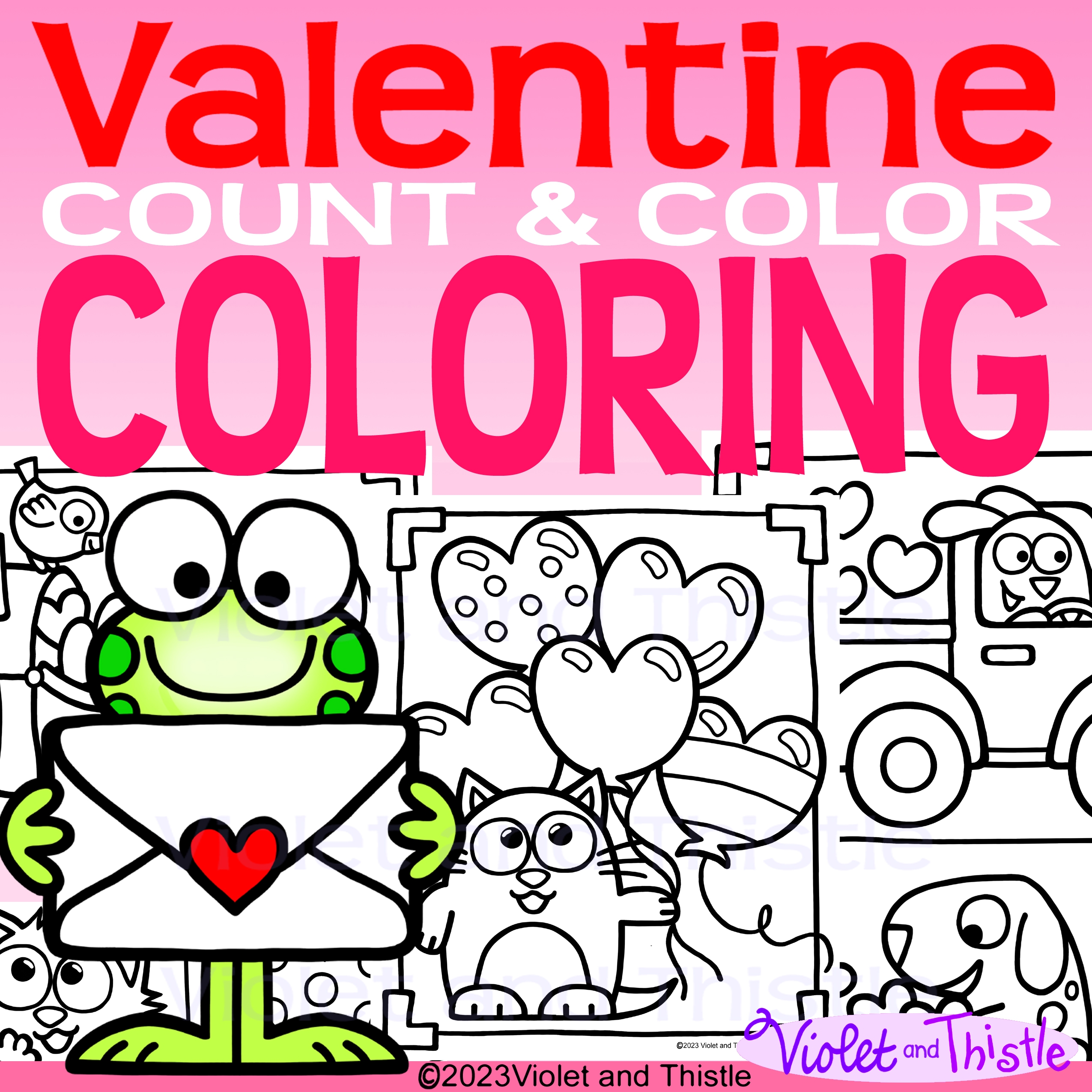 Valentine Coloring Pages Cute Heart Truck Dog Cat Frog Bird Color Counting Sheets Math Activity Boys