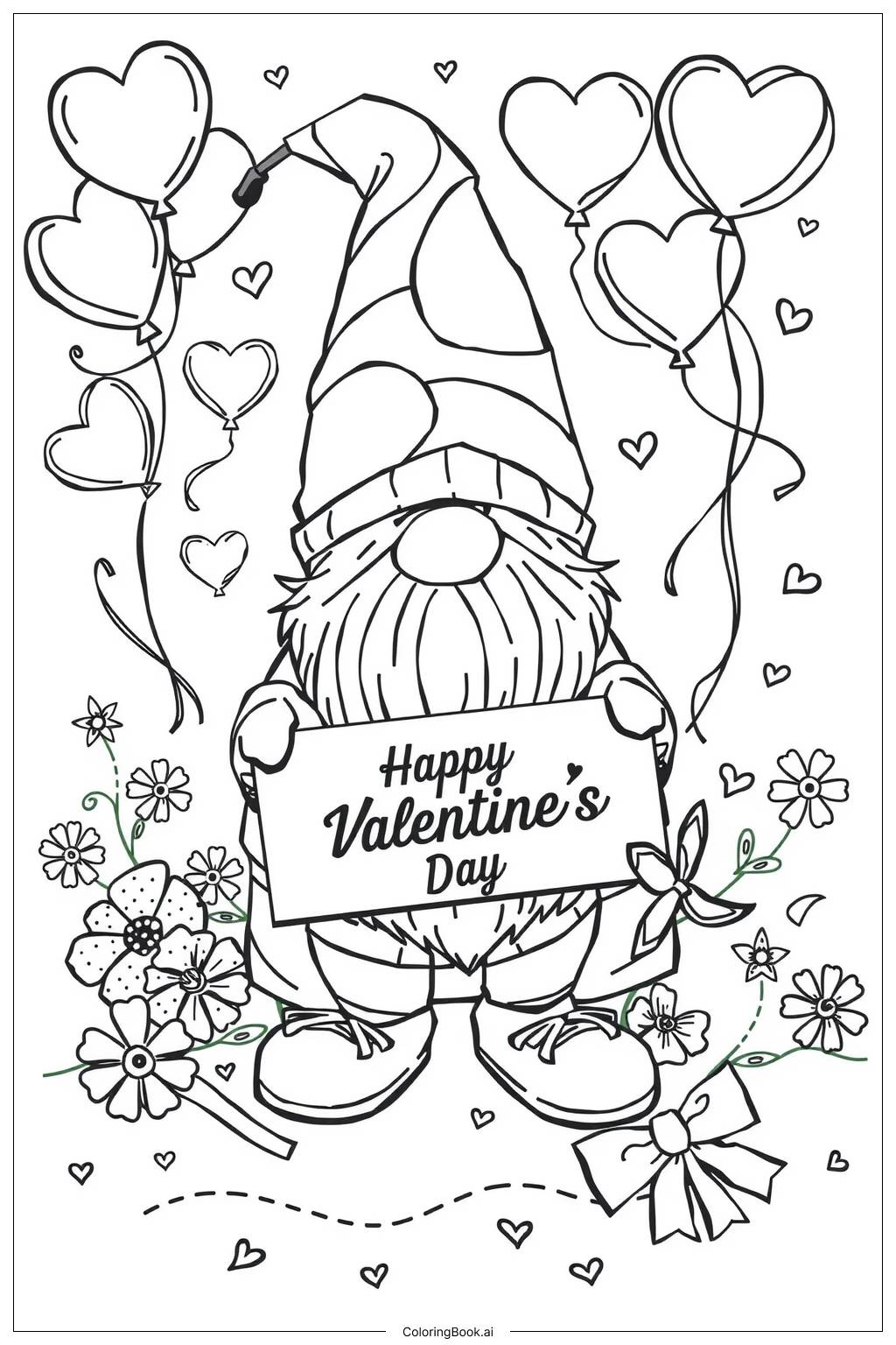 Valentine Gnome Love Magic Happy Valentine s Day Coloring Page Free PDFu0026PNG Printable 