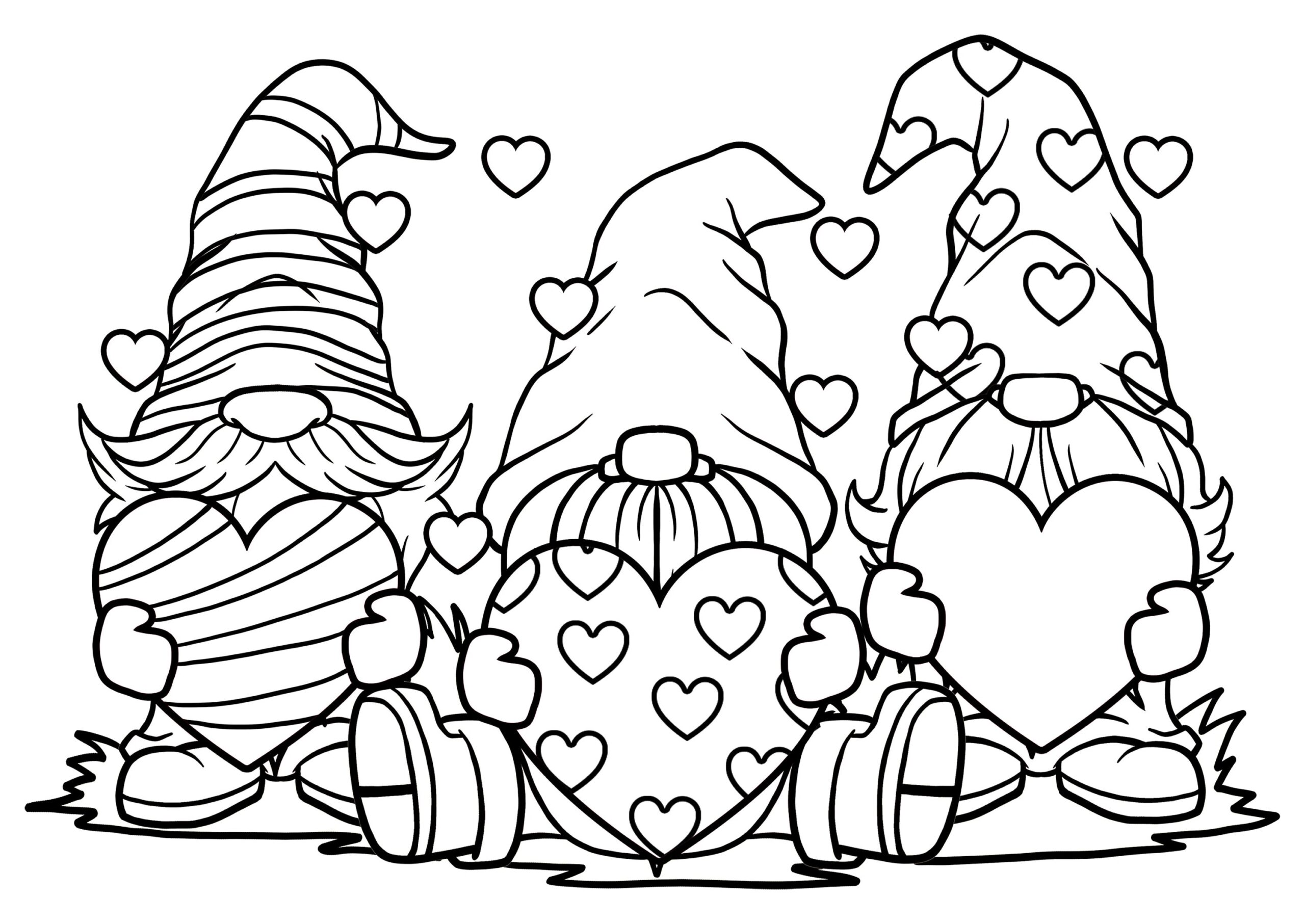 Valentines Gnomes Printable Coloring Kids Valentines Day Downloadable Heart Gnomes Digital Download Coloring Page Etsy Australia