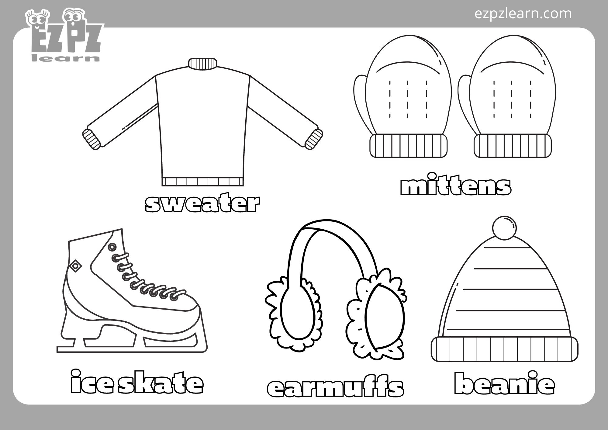Winter Clothes Coloring Page2 Ezpzlearn