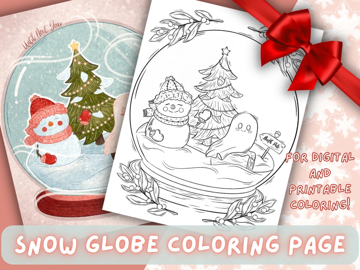 Winter Coloring Page Xmas Coloring Page Cute Snow Globe Coloring Snowman Coloring Sheet Holiday Coloring Christmas Ghost Etsy