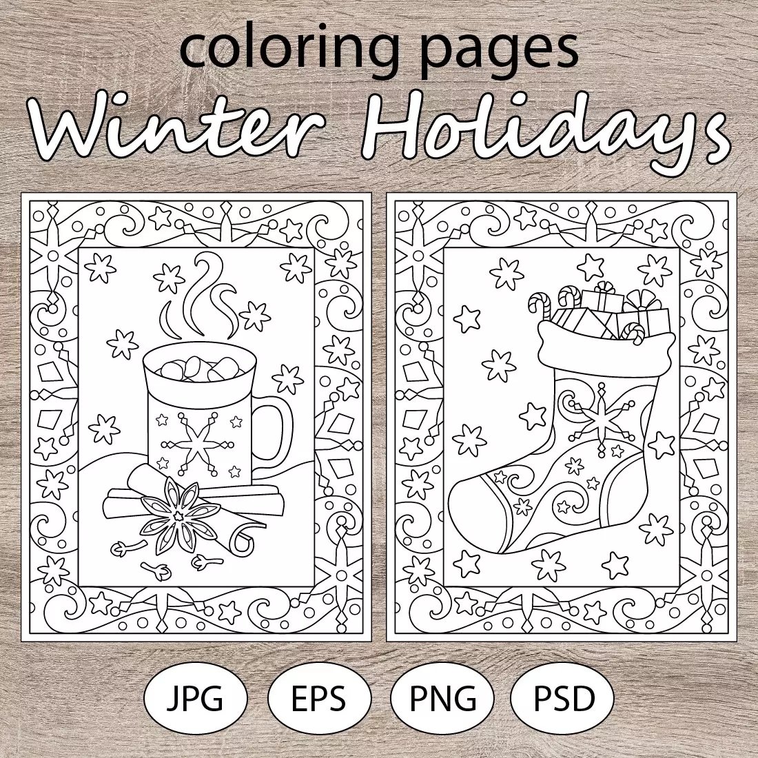 Winter Holidays 5 Coloring Pages MasterBundles