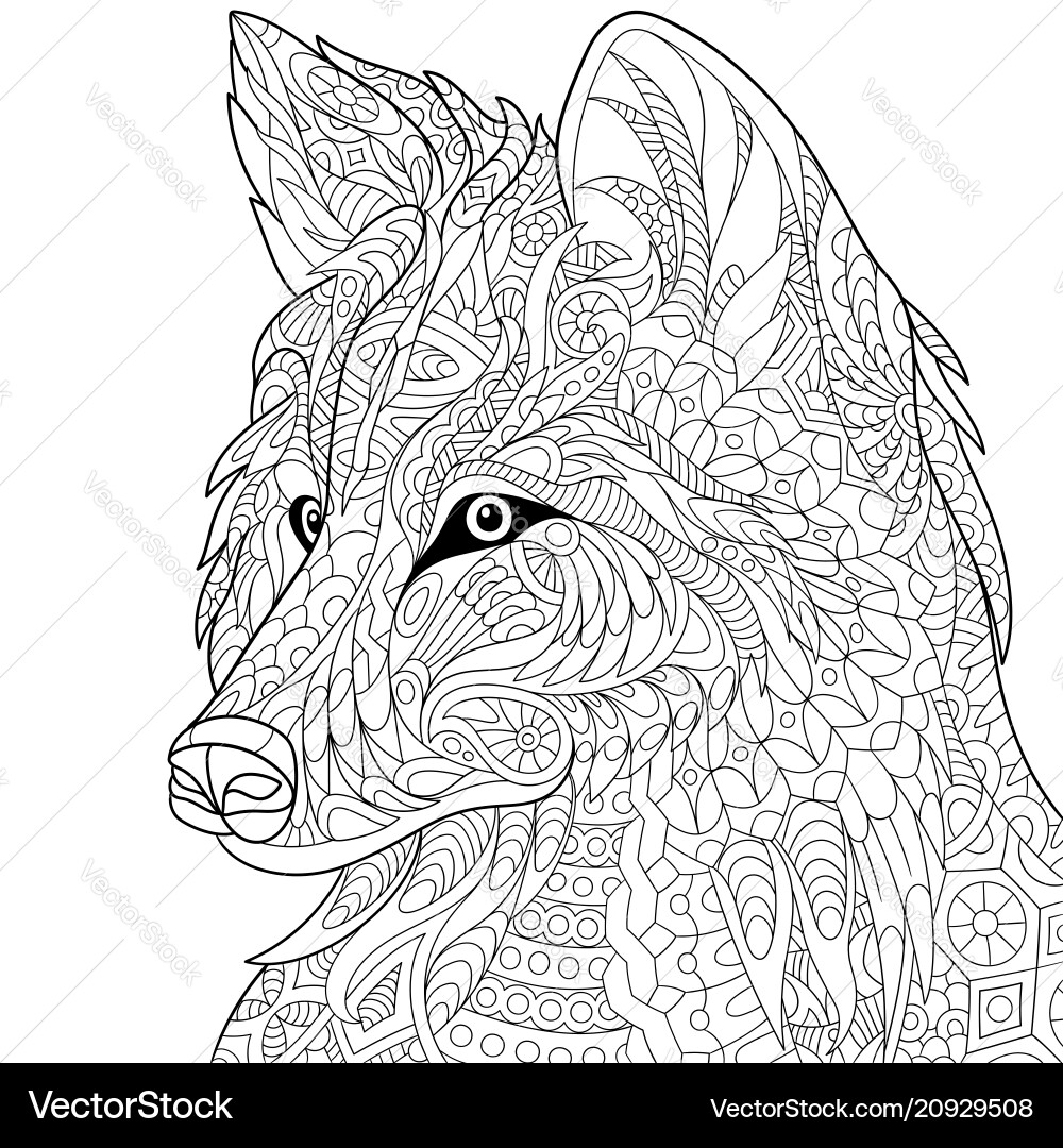 Wolf Coloring Page Royalty Free Vector Image VectorStock Wolf Coloring Page Royalty Free Vector Image VectorStock