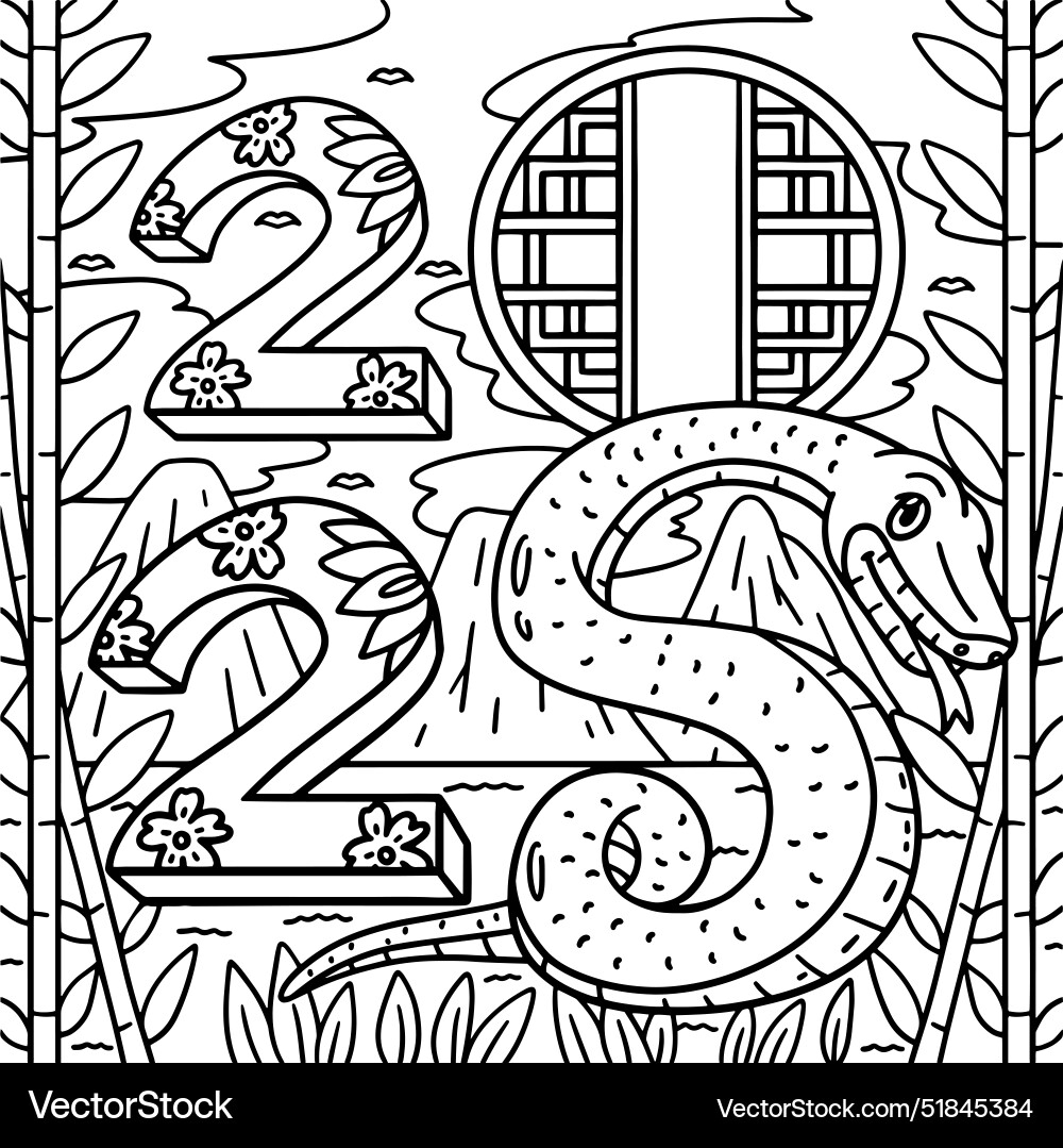 Year Of The Snake 2025 Coloring Page For Kids Vector Image