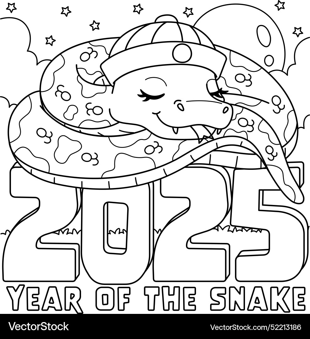 Year Of The Snake On Top 2025 Coloring Page Vector Image