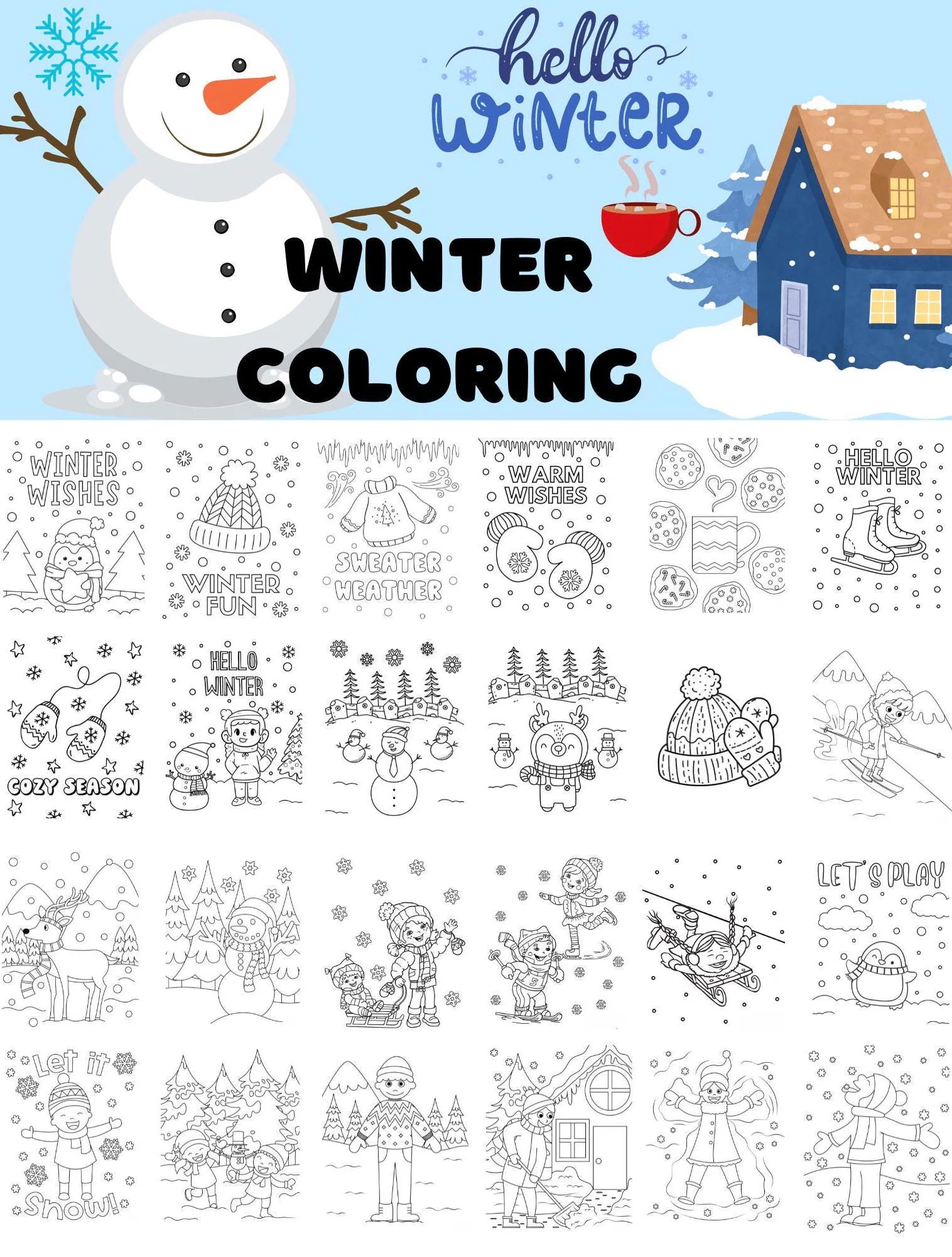 100 Printable Winter Coloring Pages Instant Download Kids Winter Coloring Cute Snow Coloring Snow Coloring Snowman Hot Chocolate Etsy
