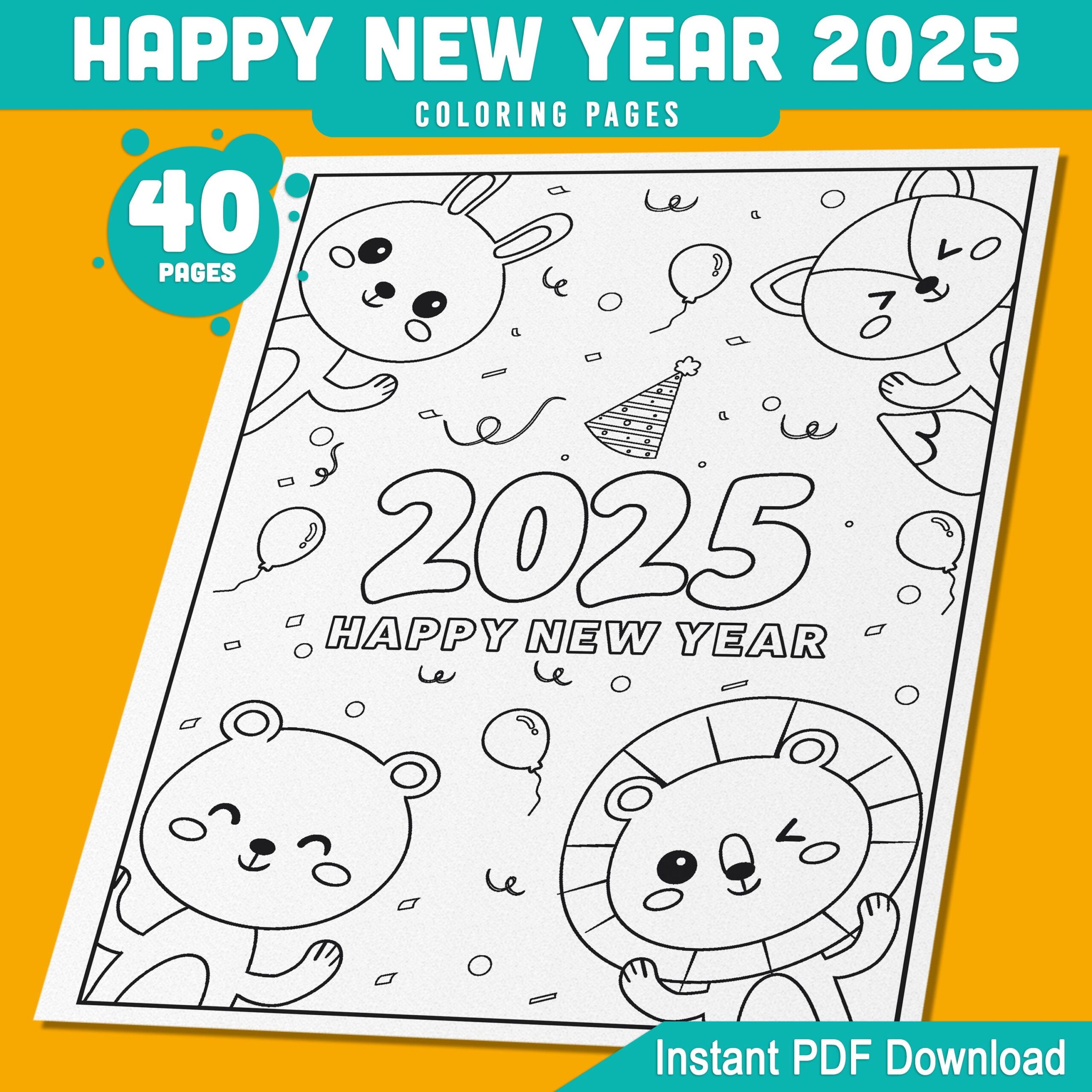 2025 Happy New Year Coloring Pages For Kids 40 Funny Animal 2025 Happy New Year Coloring Pages For Kids 40 Funny Animal