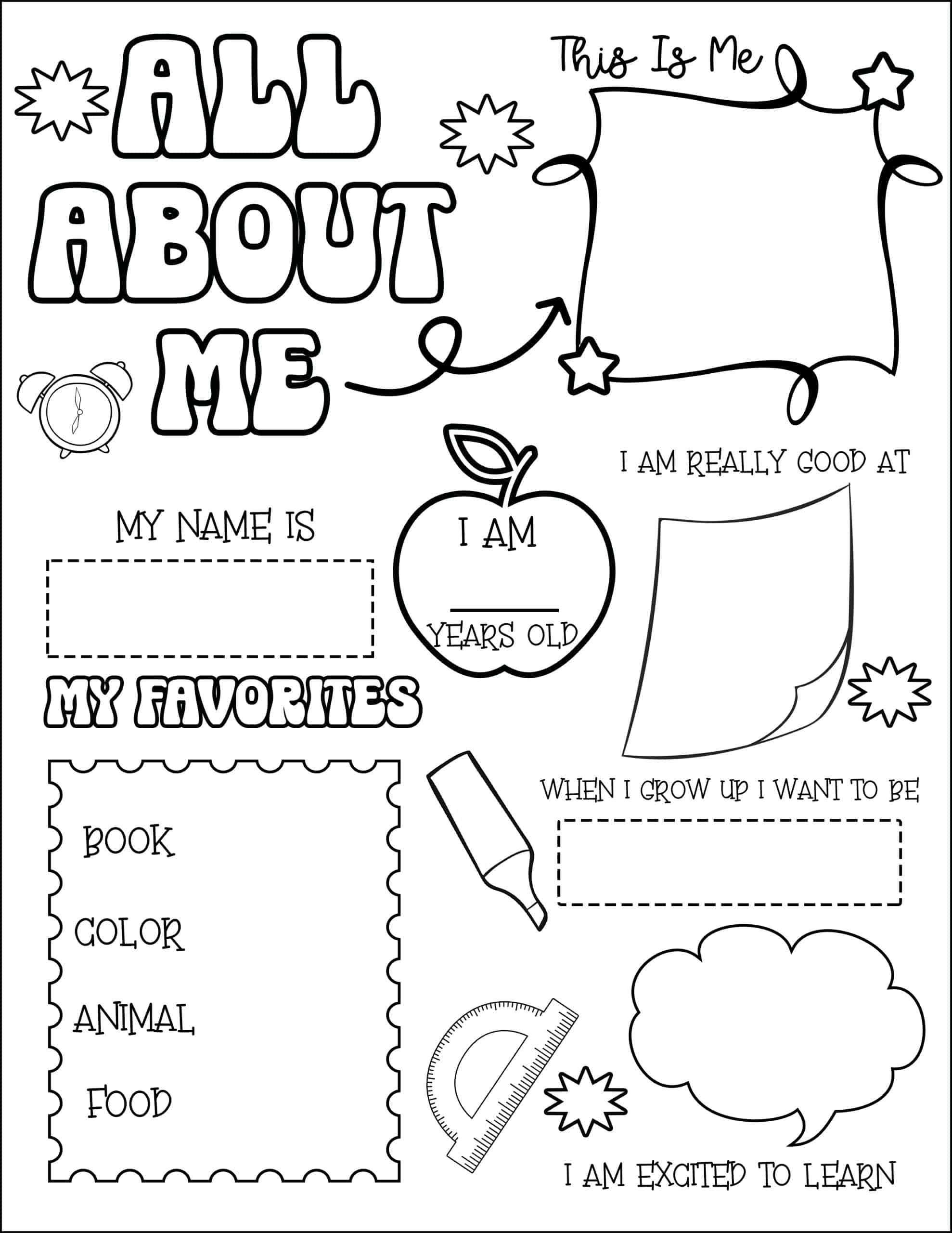 All About Me Coloring Pages Printable