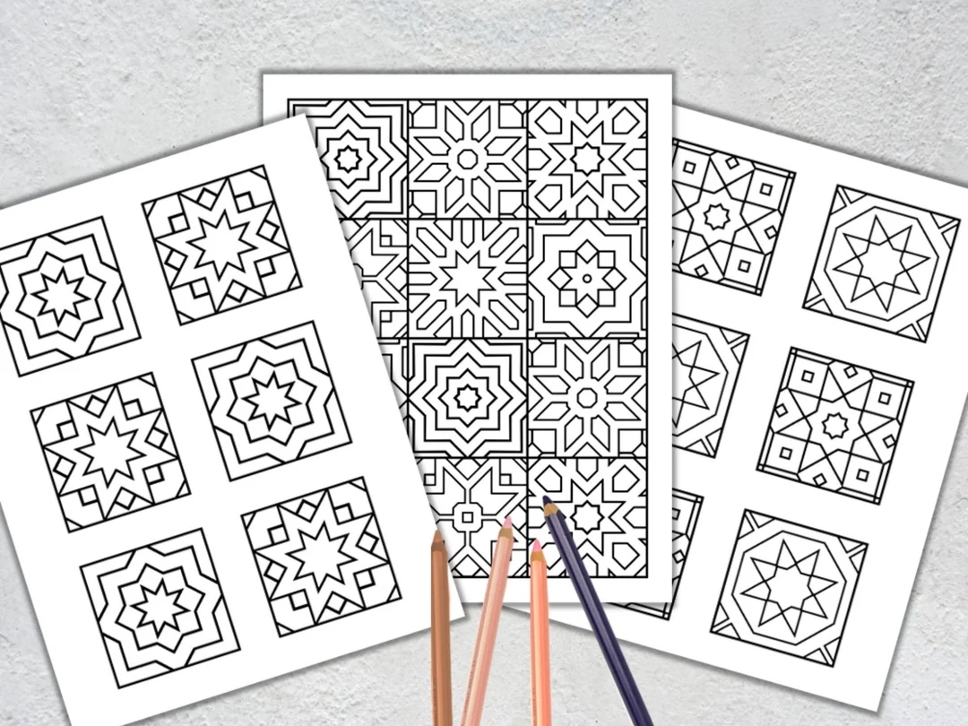 3 Printable Mosaic Tile Coloring Pages Geometric Coloring Page Adult Coloring Page Relaxing Coloring Page PDF Instant Download Etsy