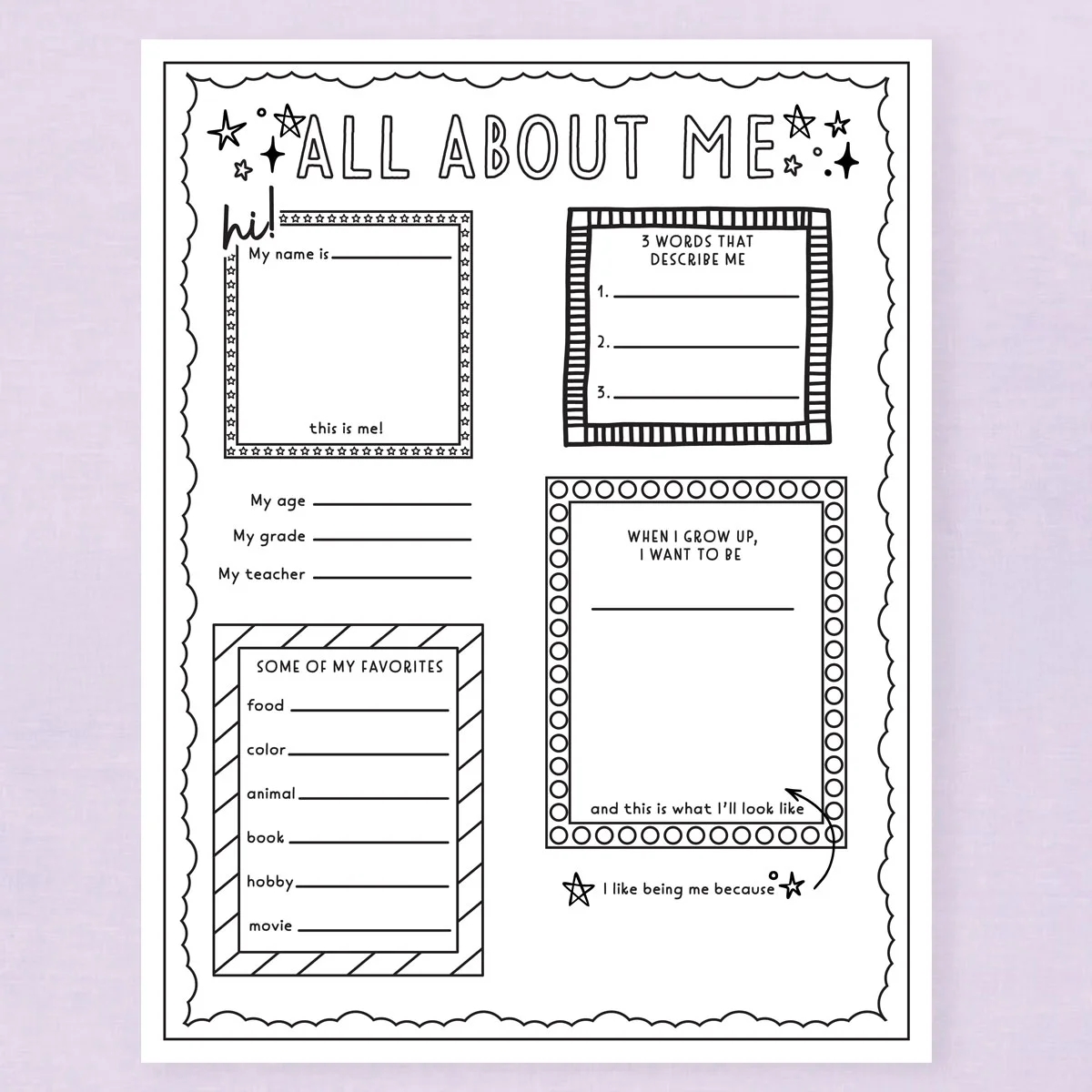 About Me Coloring Page About Me Coloring Page