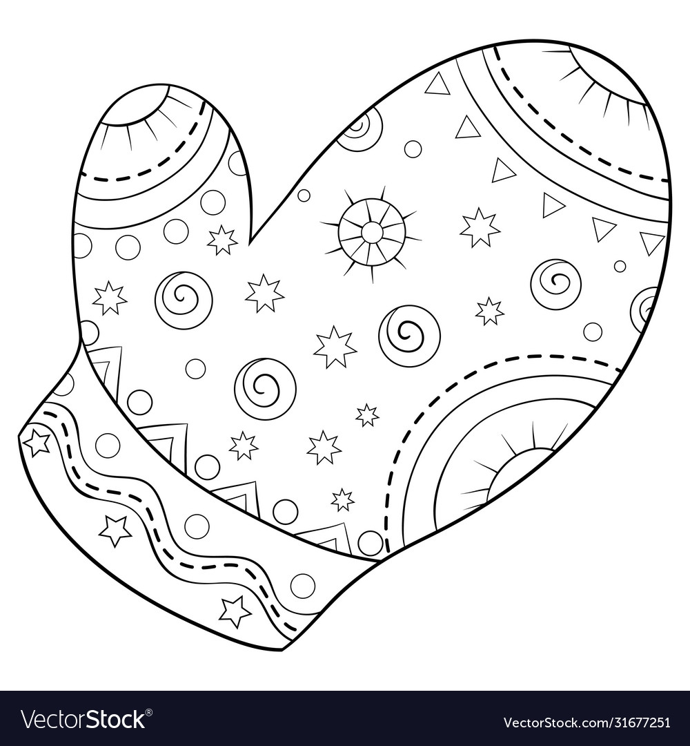 Adult Coloring Bookpage A Christmas Mitten Vector Image