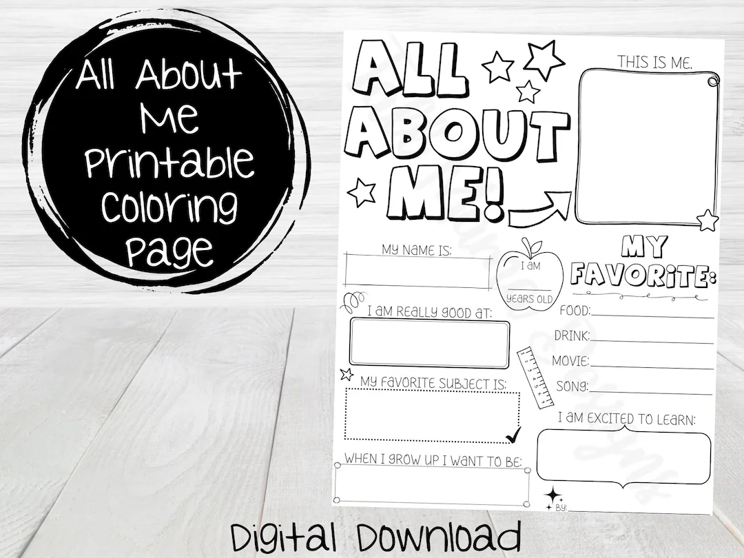 All About Me Printable Coloring Page First Day Of School Coloring Page All About Me Printable Classroom Activity Digital Coloring Page Etsy Canada