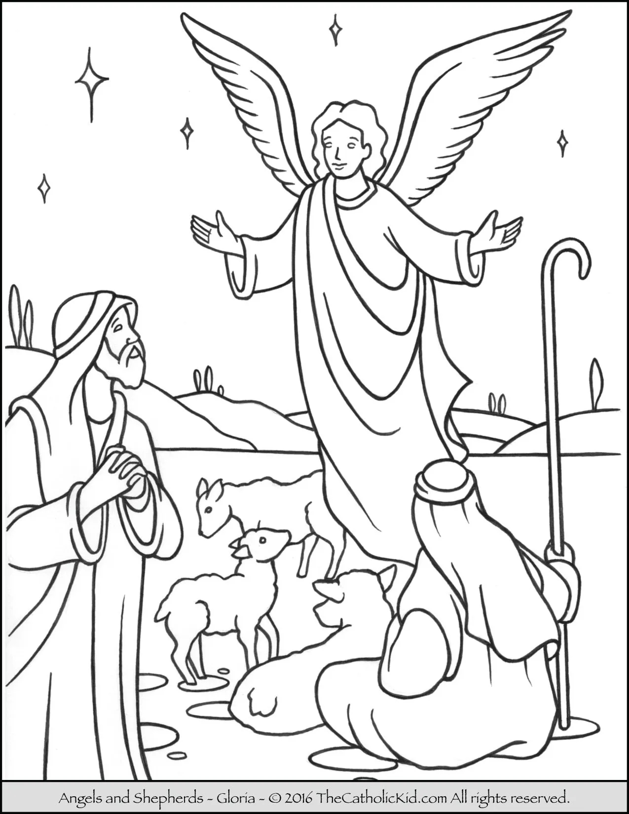 angels shepherds gloria coloring page thecahtolickid