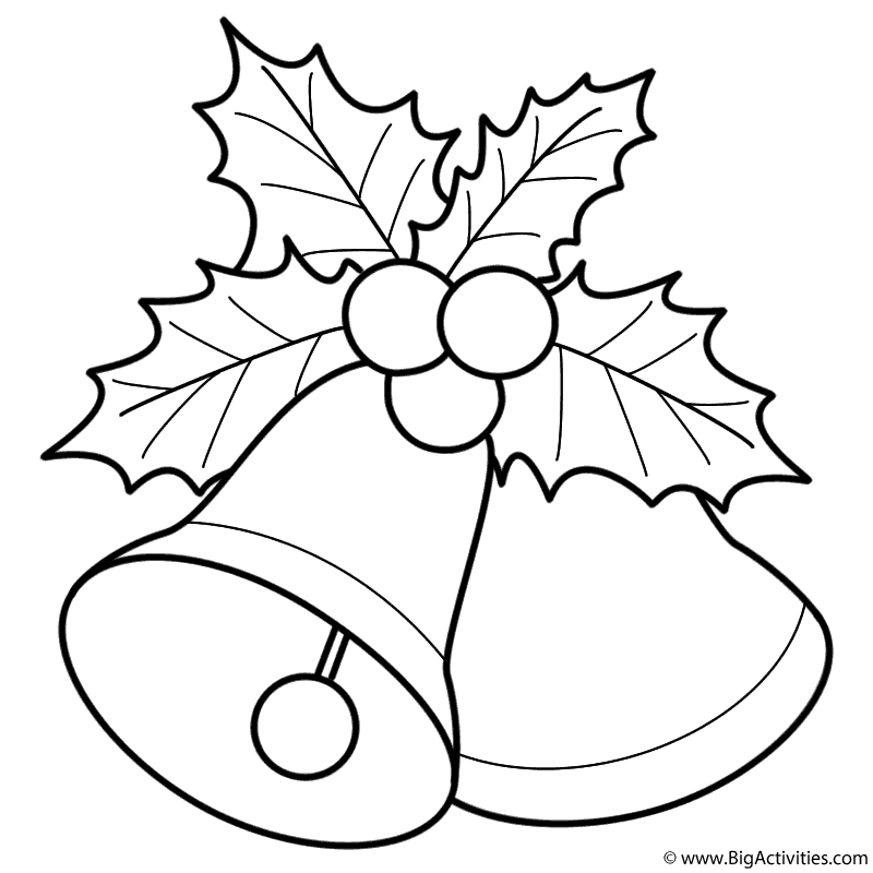 Bells With Mistletoe Coloring Page Christmas 