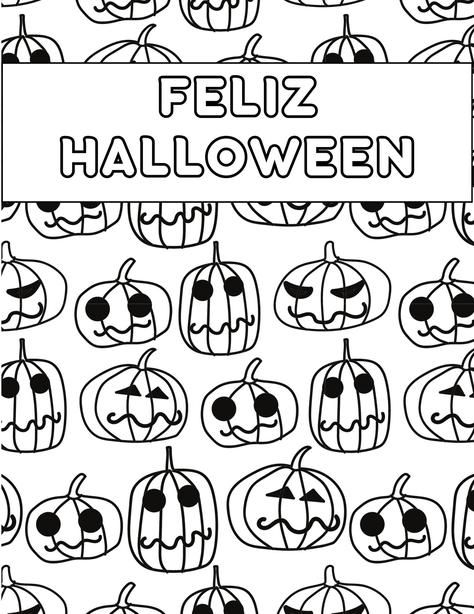 Black And White Happy Halloween Coloring Page Bundle English French Spanish Classful