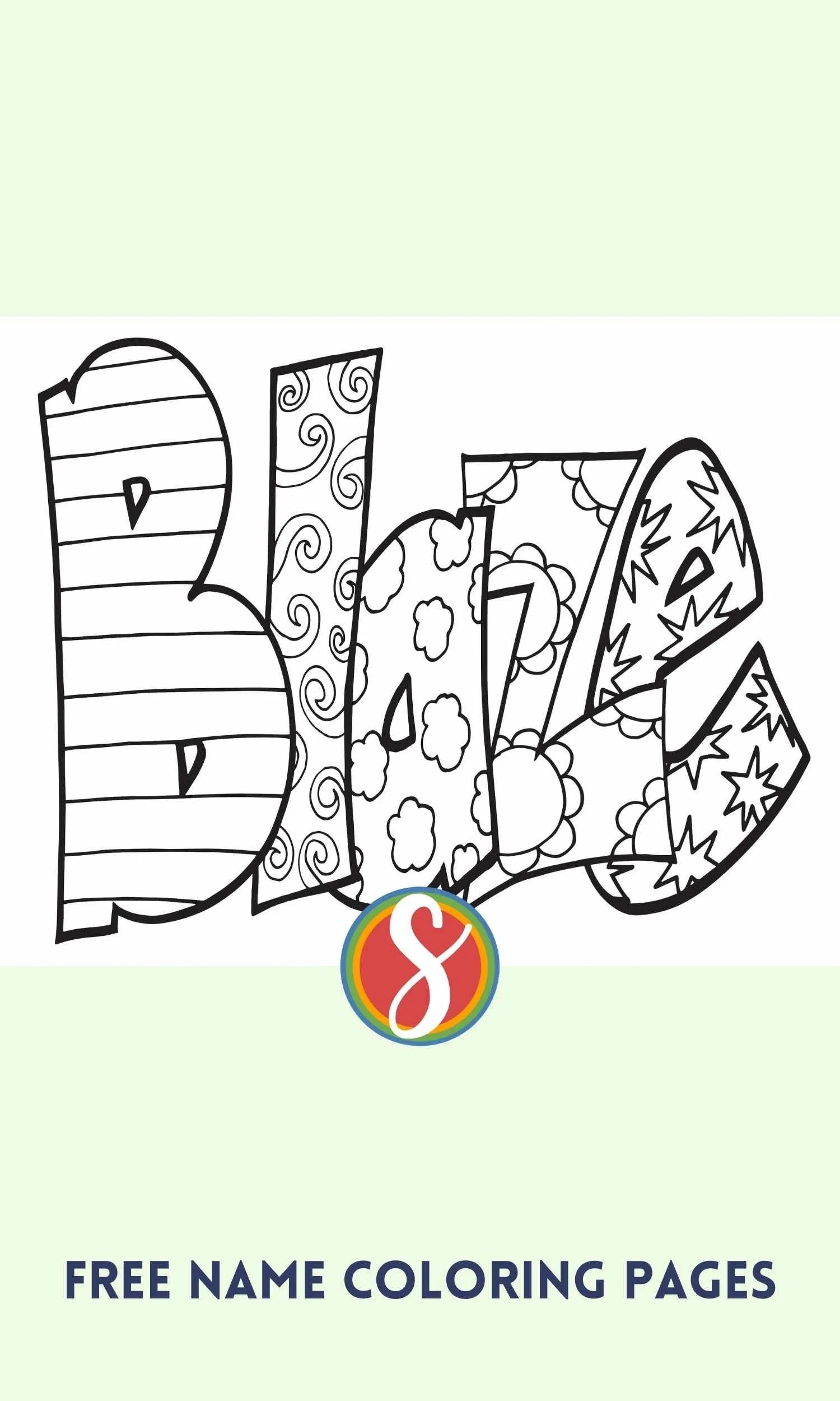 BLAZE Free Name Coloring Page Printable Stevie Doodles
