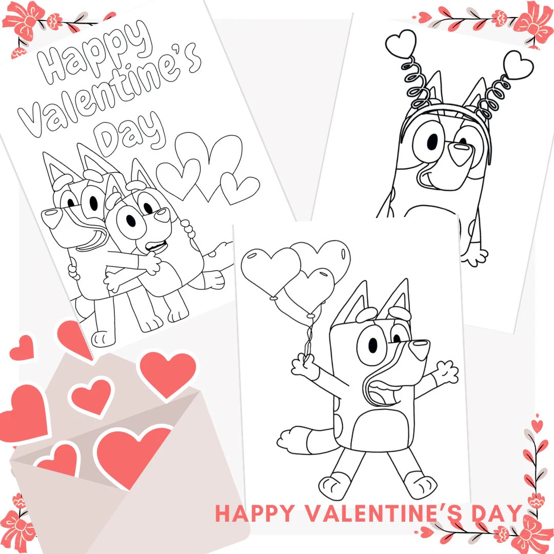 Bluey Bingo Valentine Coloring Pages 3 Pack Digital Download Holiday Sheets For Kids Print At Home Preschool Activities Party Etsy Australia