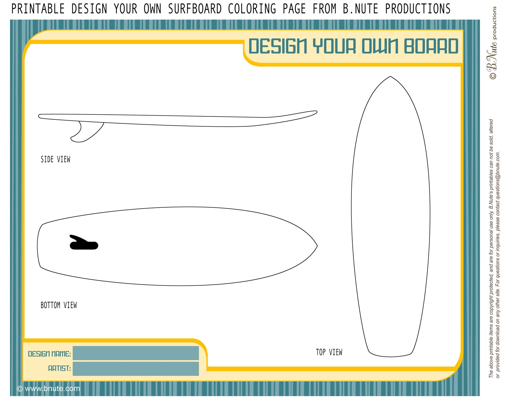 Bnute Productions Free Printable Coloring Page Design Your Own Surfboard Bnute Productions Free Printable Coloring Page Design Your Own Surfboard