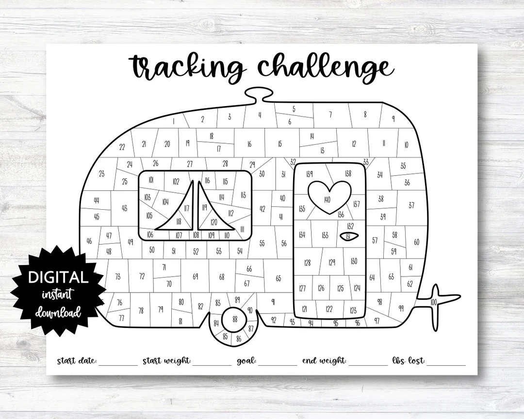 Camping Themed Tracking Challenge Coloring Sheet Habit Tracker Coloring Planner Page 140 Day Challenge PRINTABLE N013 Etsy