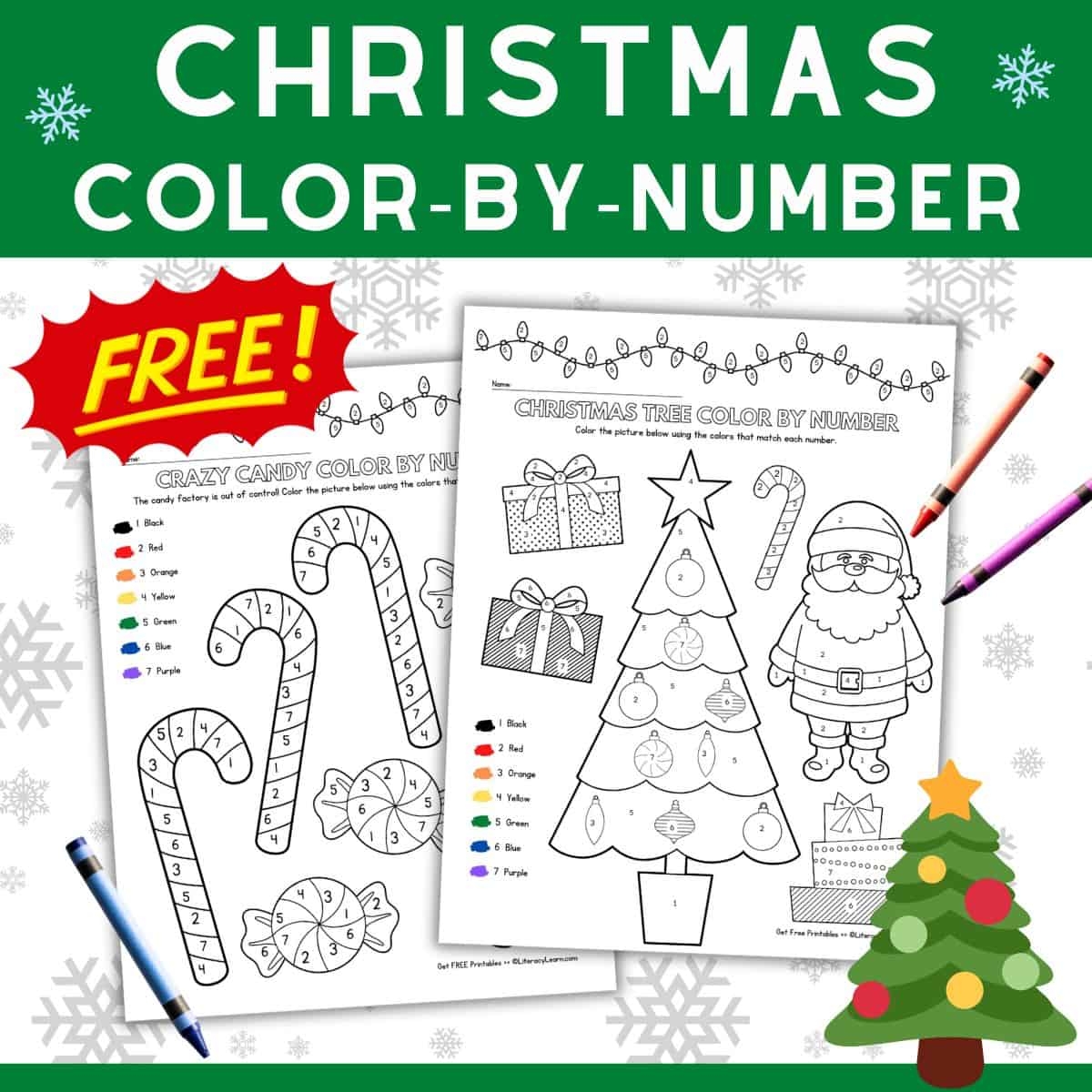 Christmas Color by Number FREE Printable Pages Literacy Learn