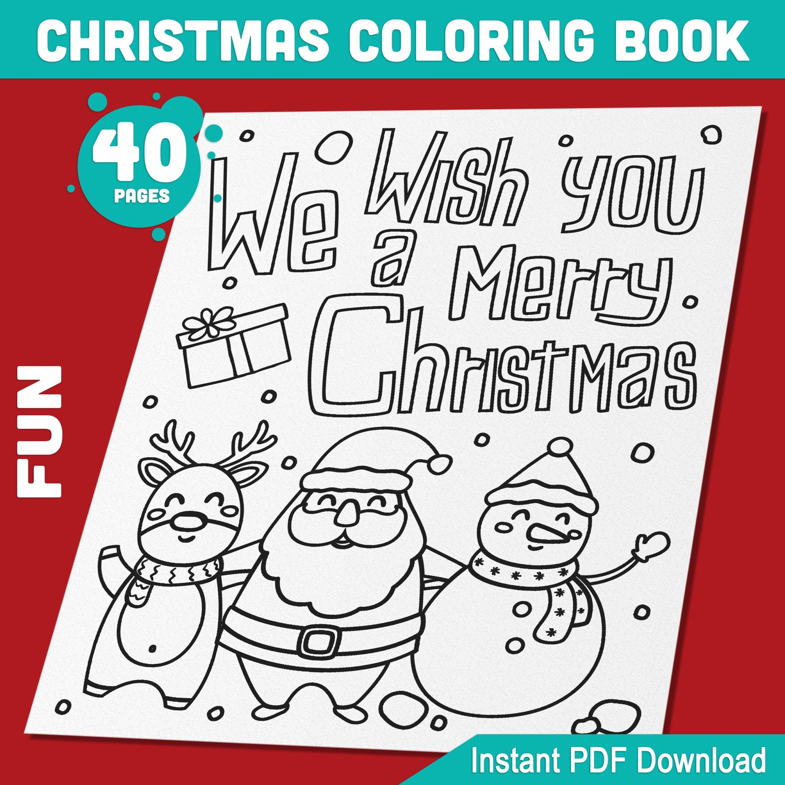 Christmas Coloring Book 40 Printable Coloring Pages For Kids Featuring Santa Snowmen And Christmas Trees Instant PDF Download Etsy UK
