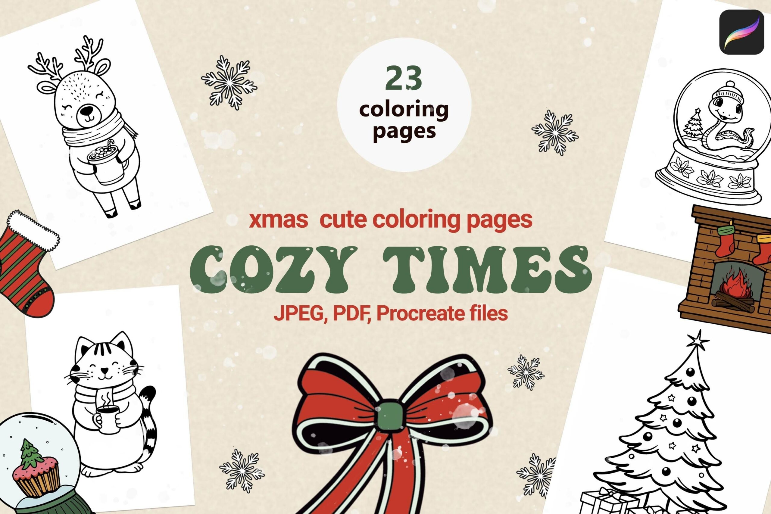 Christmas Coloring Pages Cozy Holidays JPEG Procreate