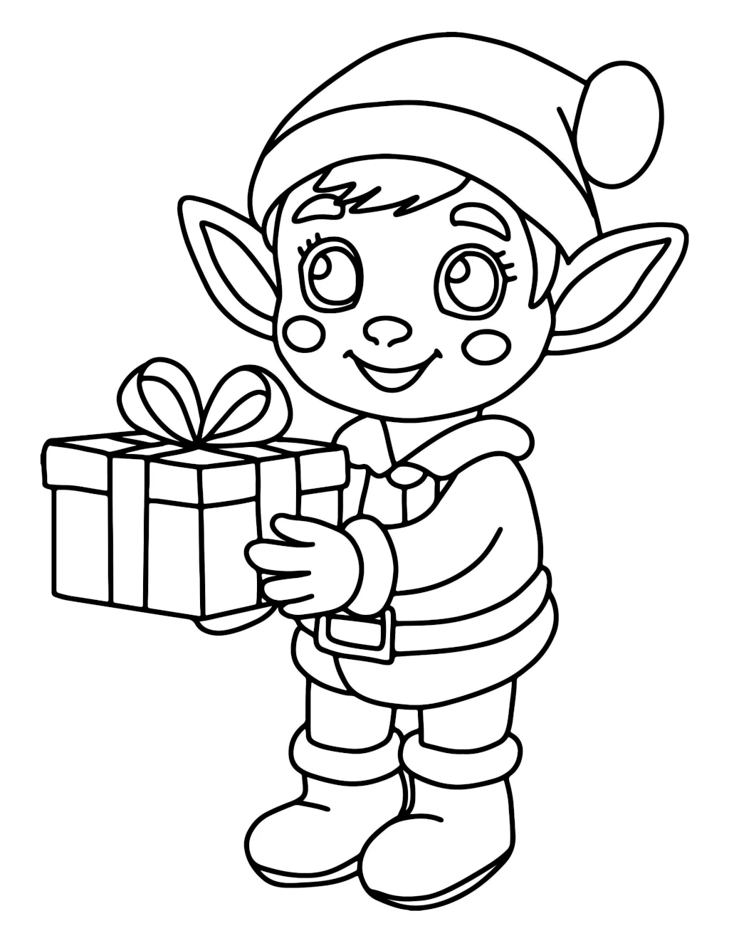 Christmas Elf With Present Coloring Page Christmas Elf With Present Coloring Page