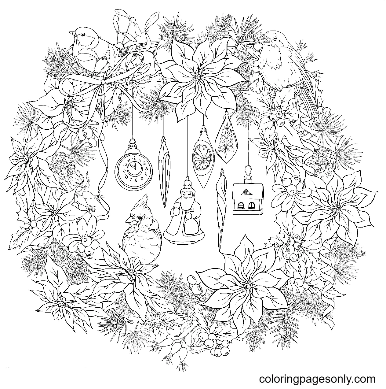 Printable Christmas Wreath Coloring Pages
