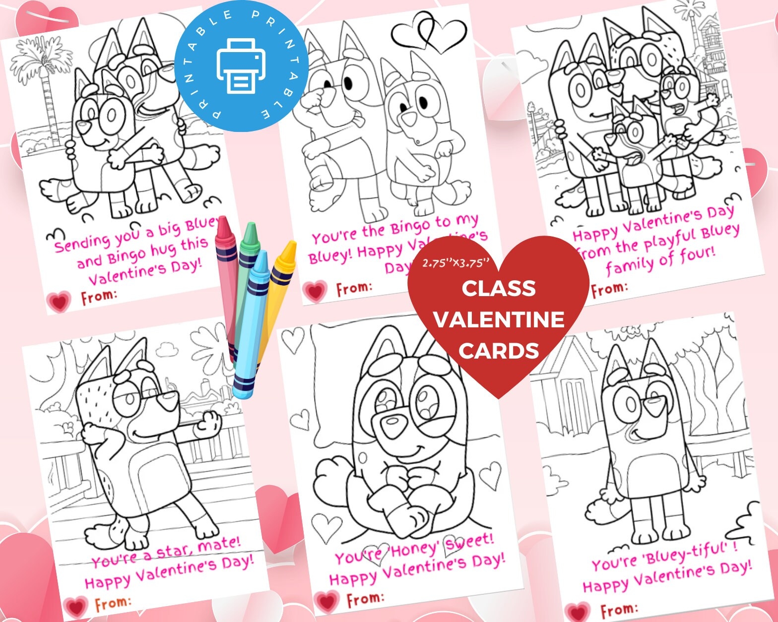 Classe Saint Valentin Coloriage Bluey Saint Valentin Jeu De Cartes Pour La Saint Valentin Bluey Salle De Classe Saint Valentin Coloriages De Bluey Bingo Valentin Bleu Etsy France