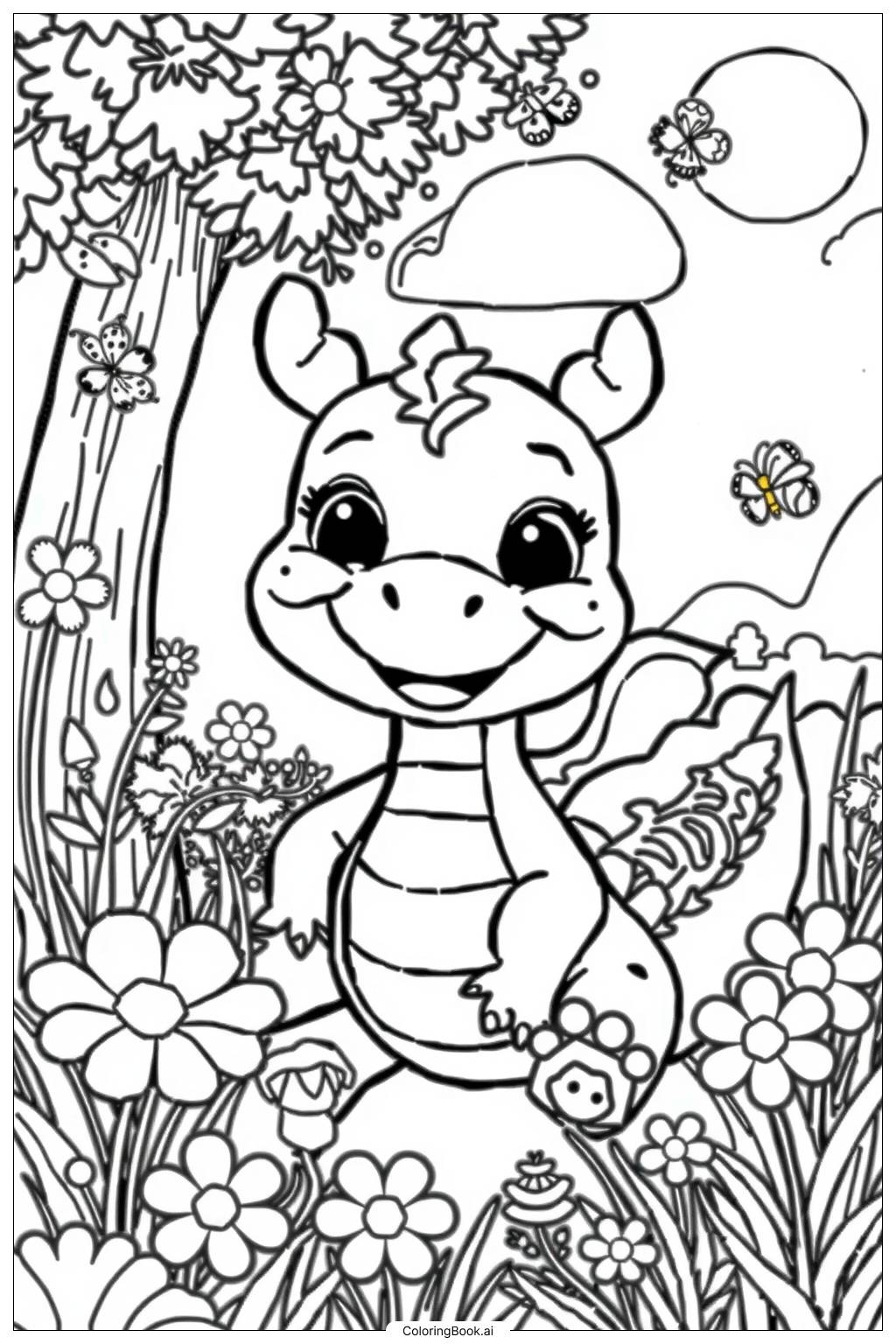 Cute Baby Dragon Coloring Page Free PDF PNG Printable 