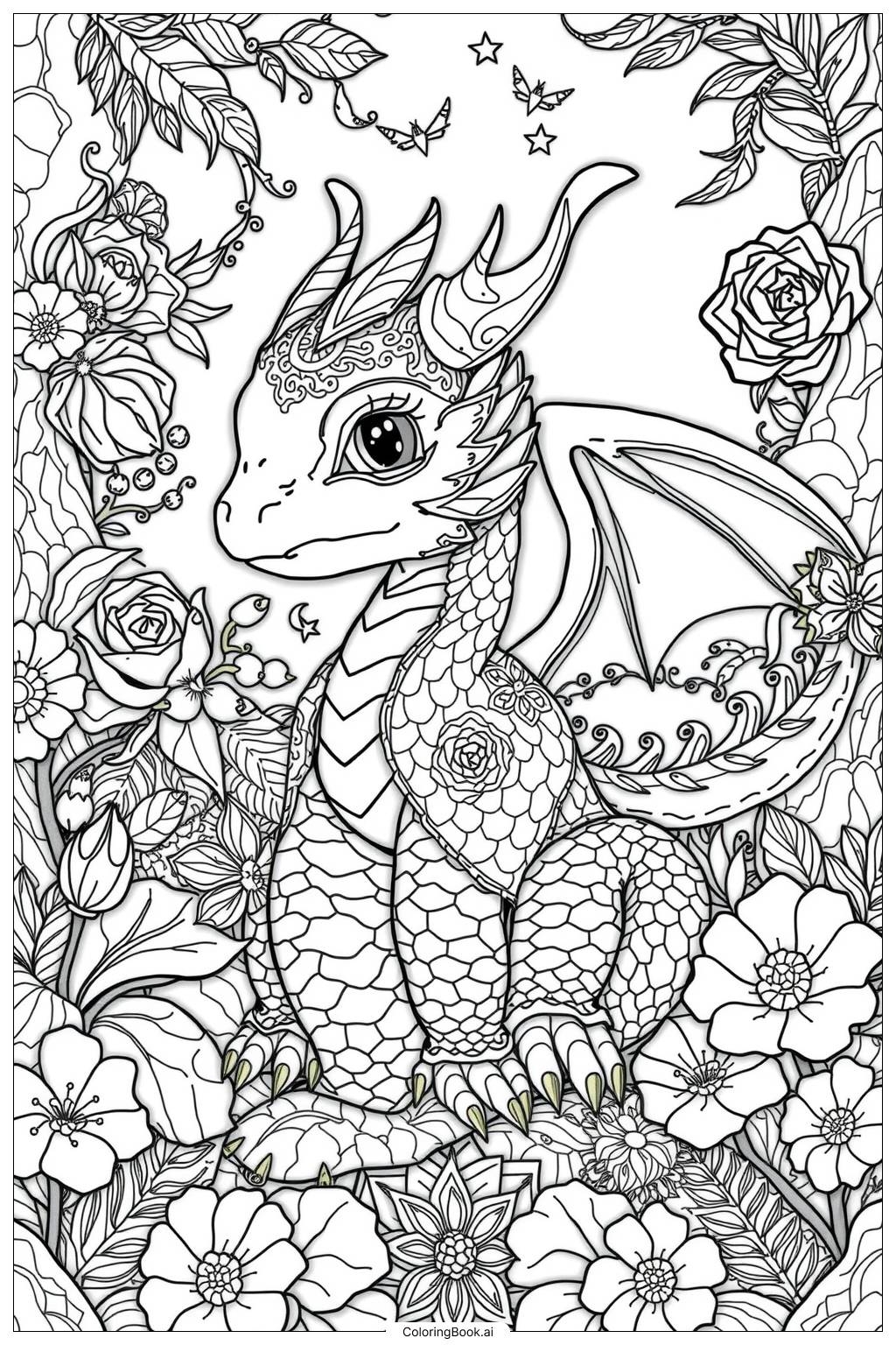 Cute Baby Dragon Coloring Page Free PDF PNG Printable 