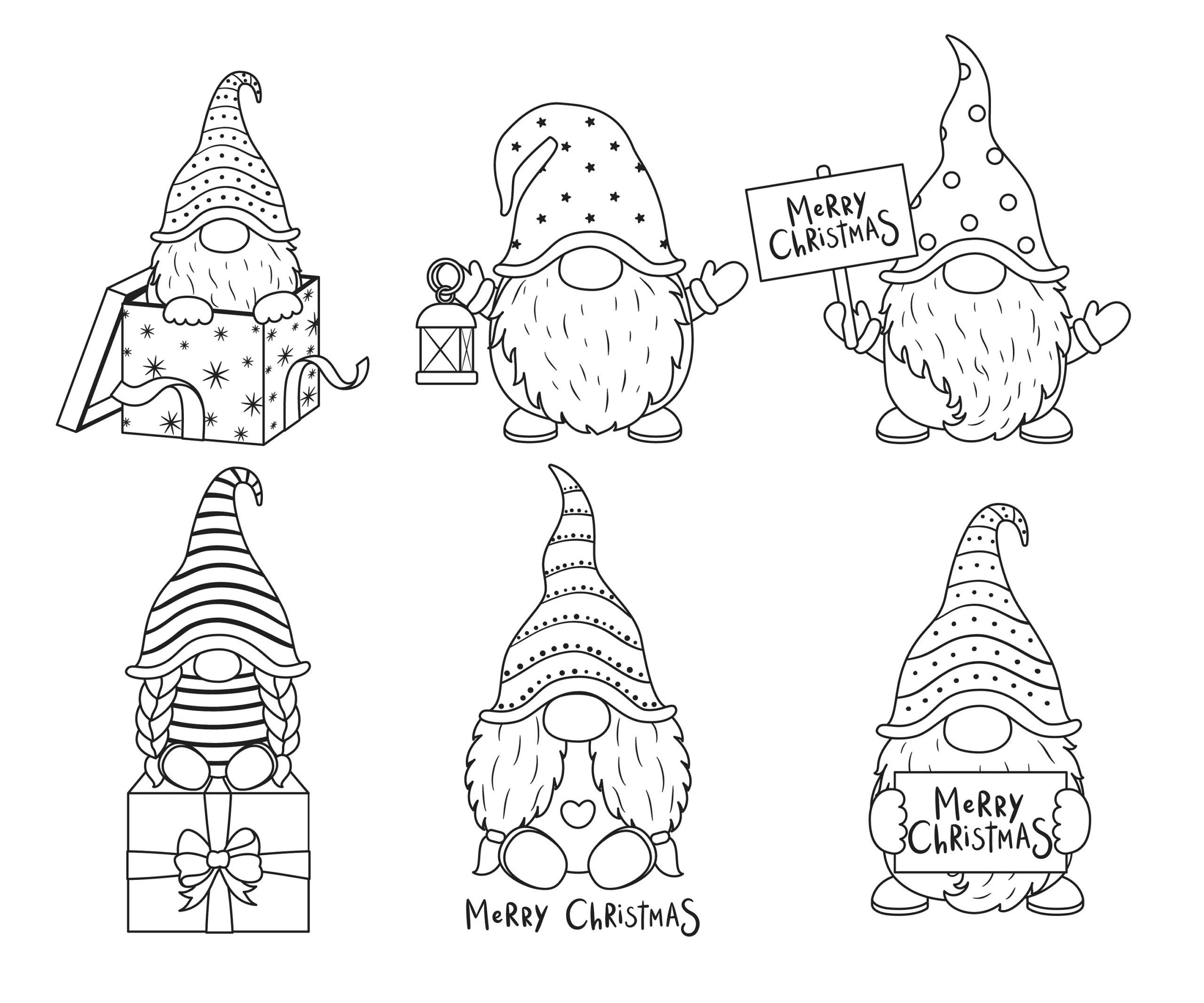 Cute Christmas Dwarf Gnomes Coloring Pages 6 page Printable For Cute Christmas Dwarf Gnomes Coloring Pages 6 page Printable For