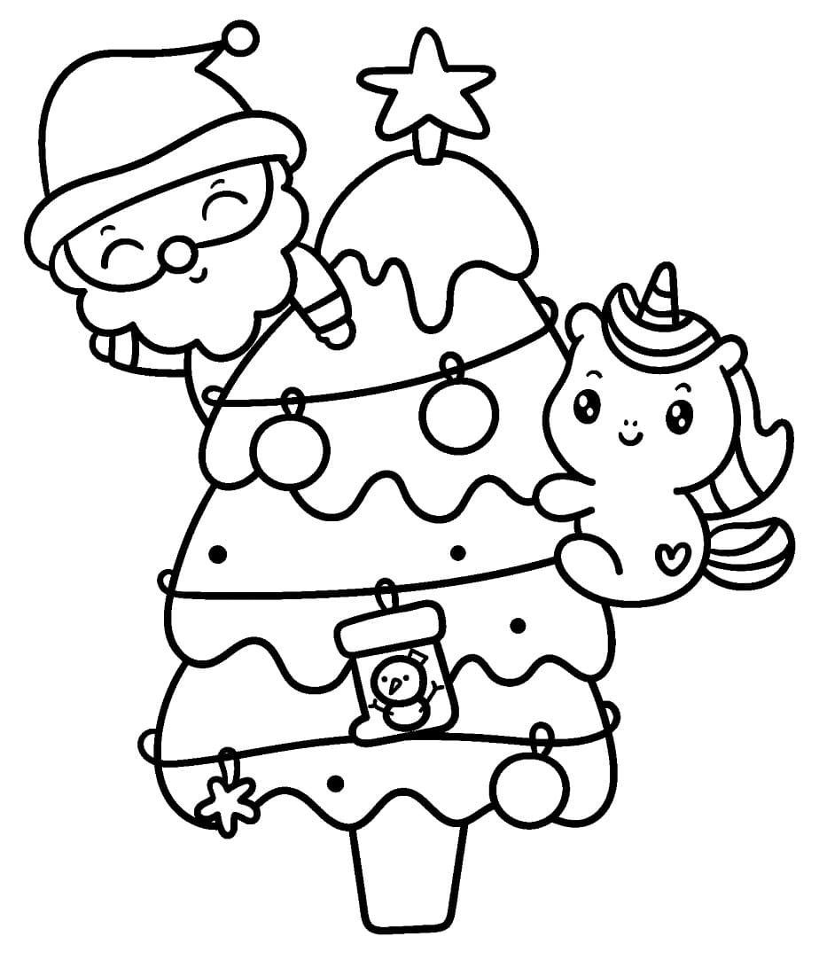 Cute Christmas Santa And Unicorn Coloring Page Download Print Or Color Online For Free