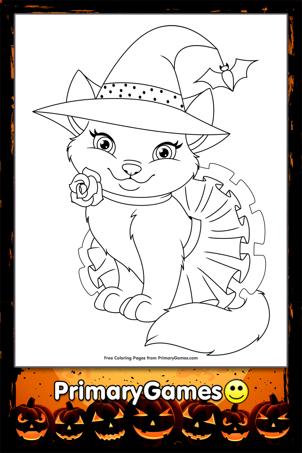 Cute Halloween Cat Coloring Page FREE Printable PDF From PrimaryGames