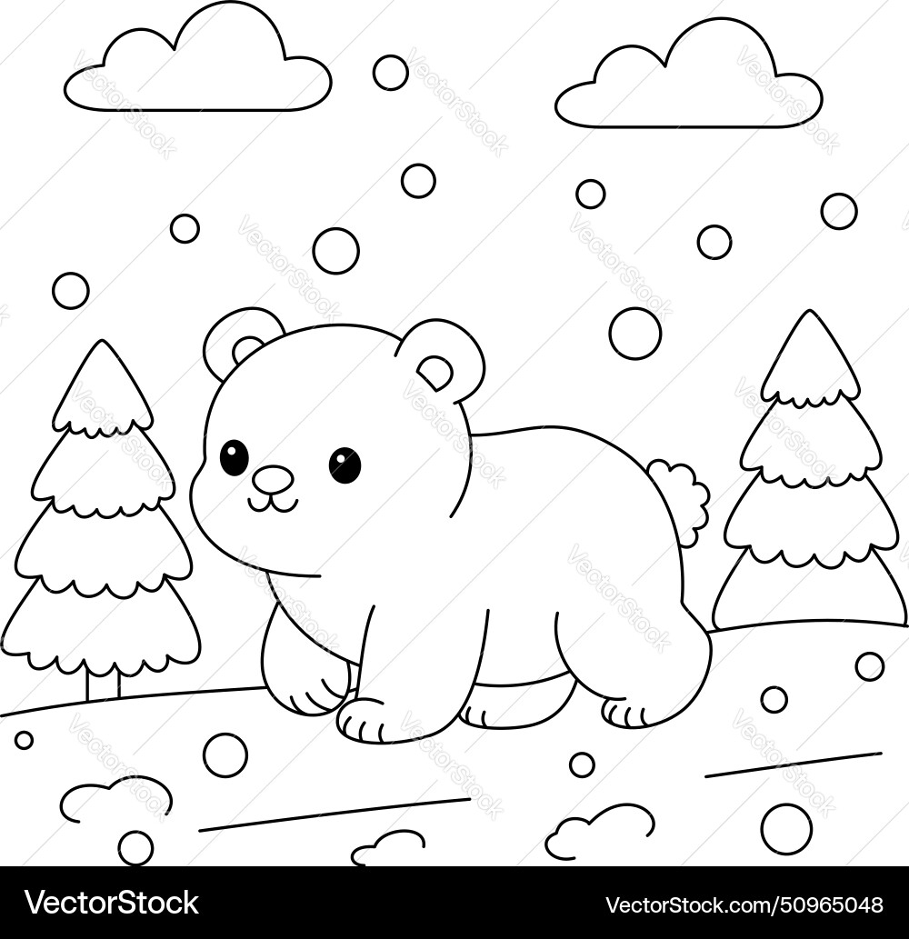 Cute Kawaii Polar Bear Coloring Page Royalty Free Vector