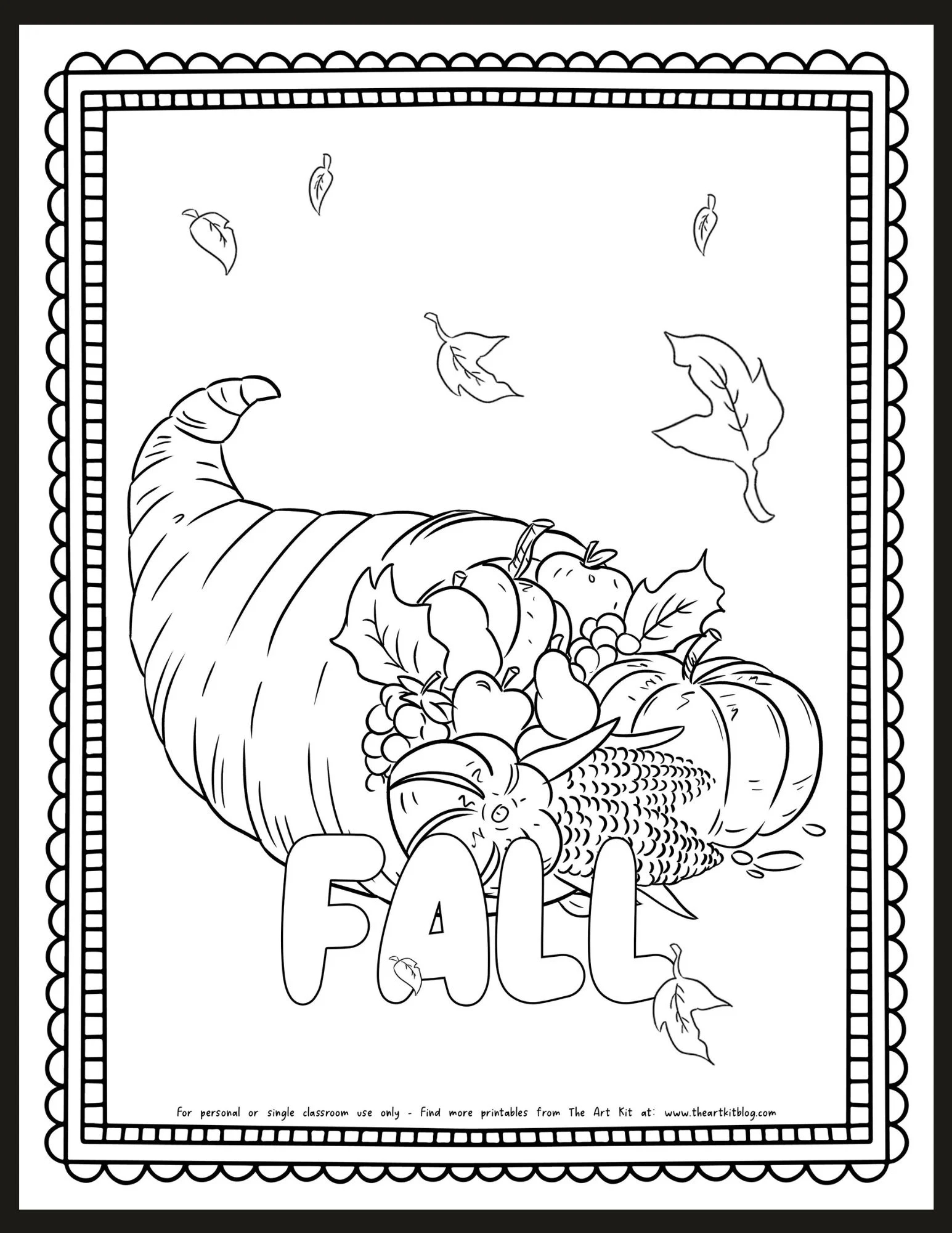 Fall Cornucopia Coloring Page Free Printable The Art Kit