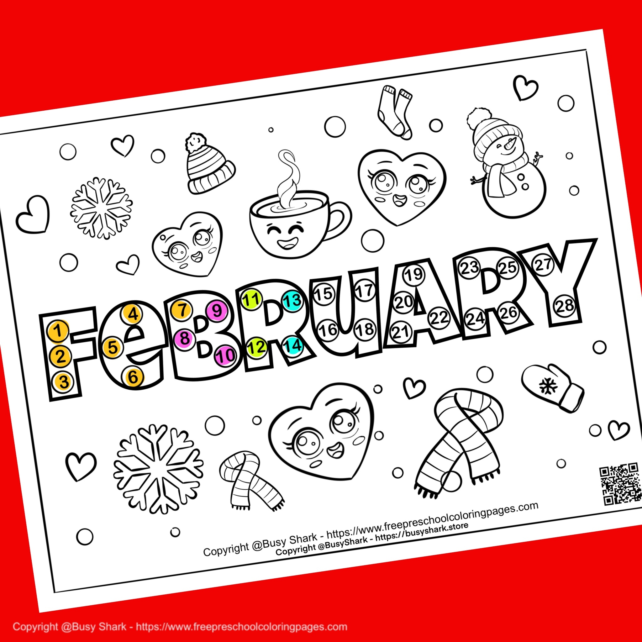 February Calendar Coloring Page Free Printable 