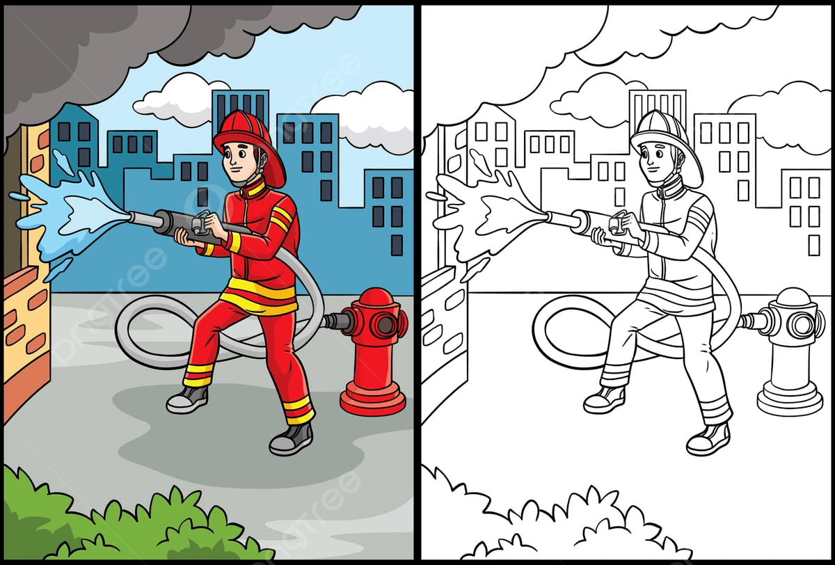 Firefighter Coloring Page Colored Illustration Relaxation Picture Colouring Vector Fire Drawing Rat Drawing Ring Drawing PNG And Vector With Transparent Background For Free Download