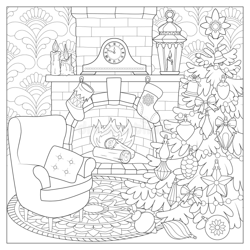 Fireplace Coloring Stock Illustrations 811 Fireplace Coloring 