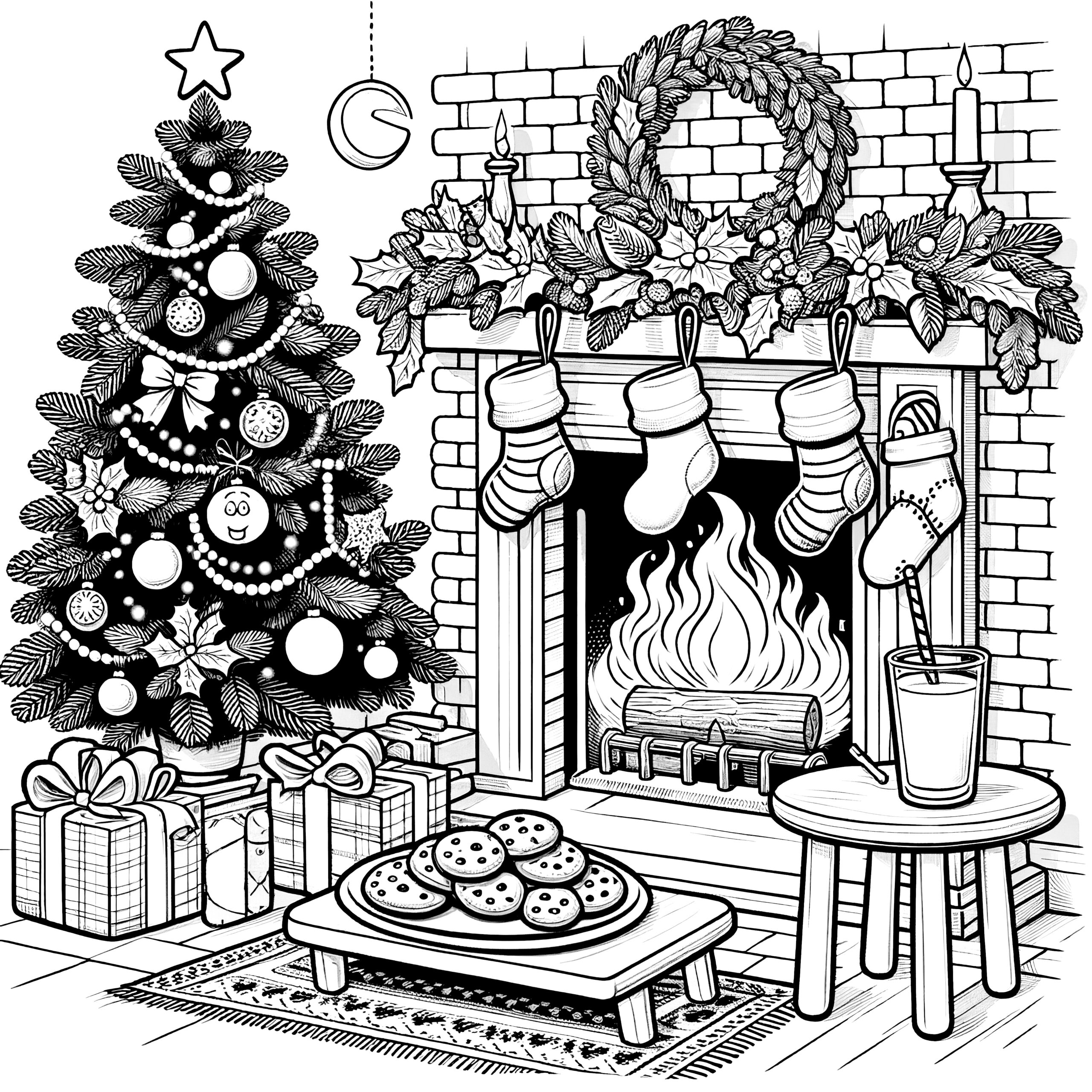 fireside u0026 christmas tree festive coloring template