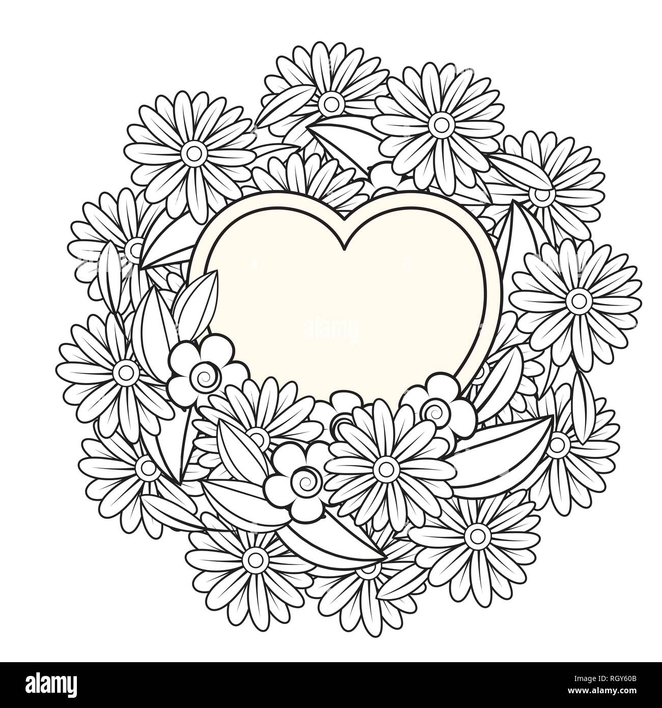 Floral Heart Valentines Day Adult Coloring Page Vector Illustration Isolated On White Background Stock Vector Image U0026 Art Alamy