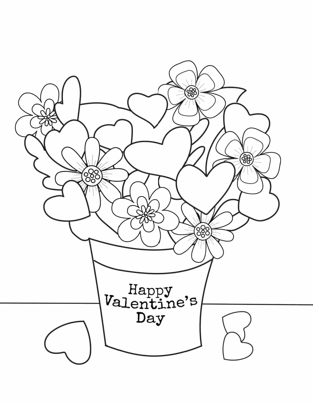 Flower Pot In Happy Valentine s Day Coloring Page Download Print Or Color Online For Free