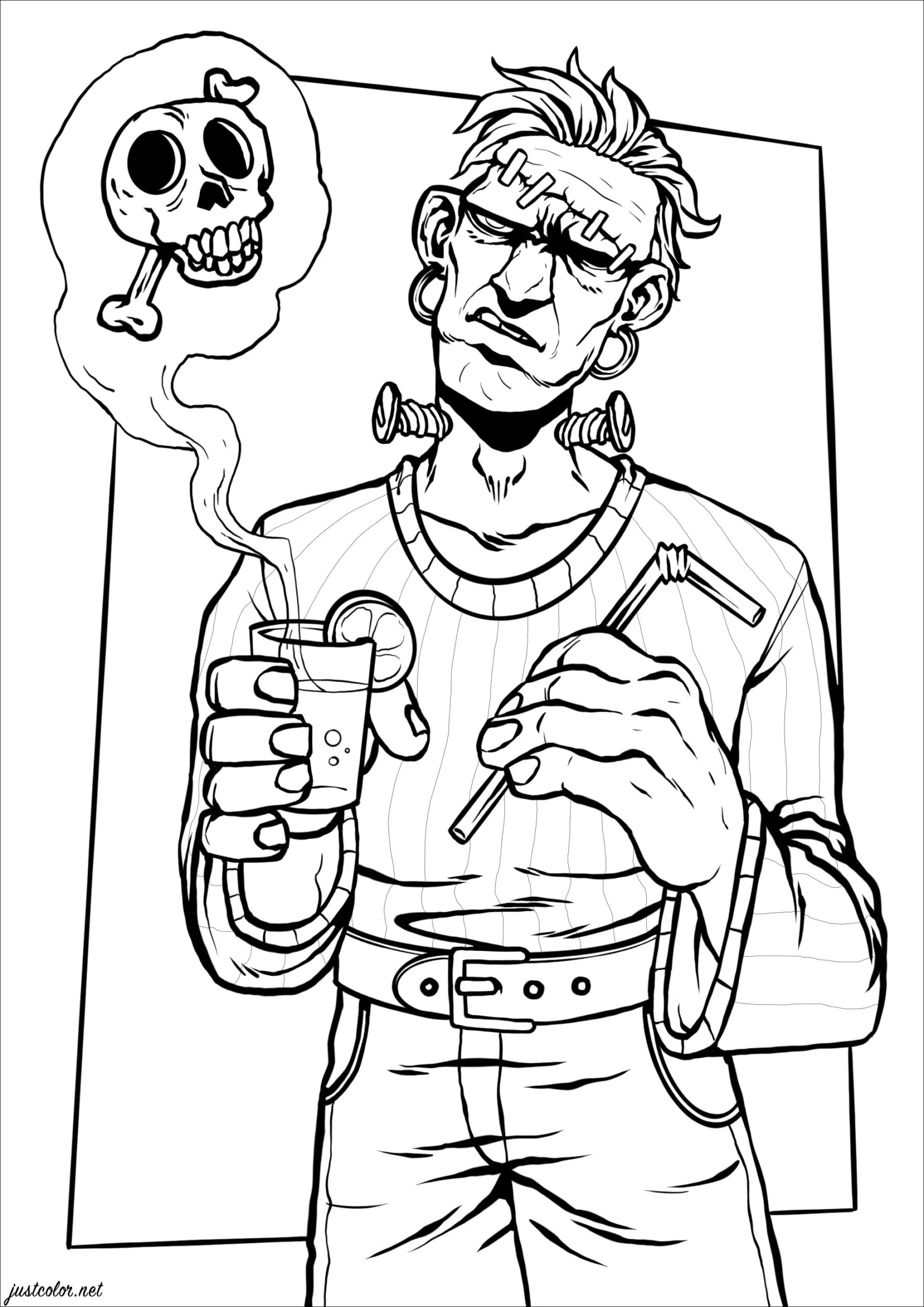 Frankenstein Drinks A Strange Potion SPZ Artworks Coloring Pages For Adults