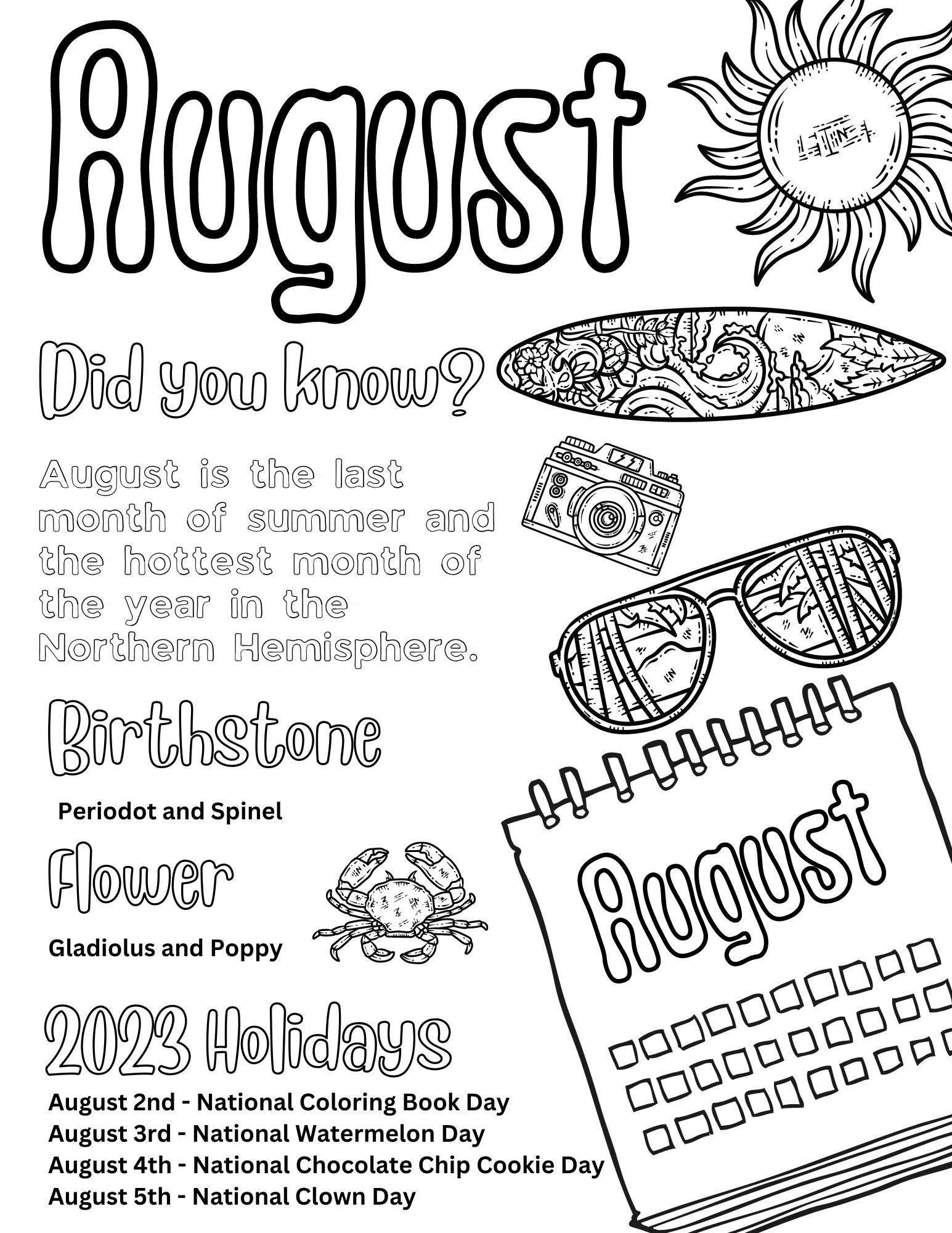 Free August Coloring Pages For Kids And Adults Free August Coloring Pages For Kids And Adults