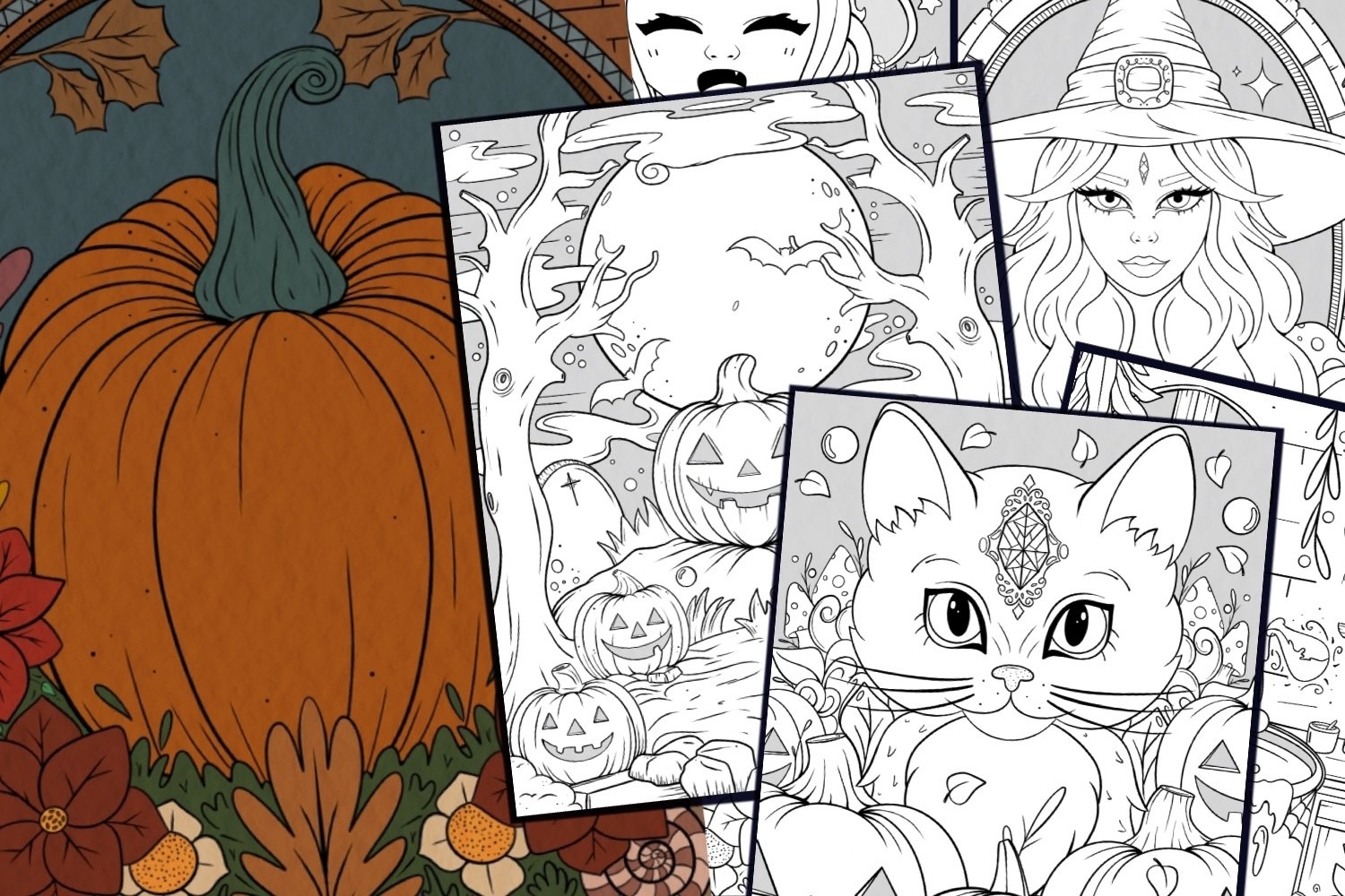 Halloween Coloring Pages Digital Printable 10 Pages