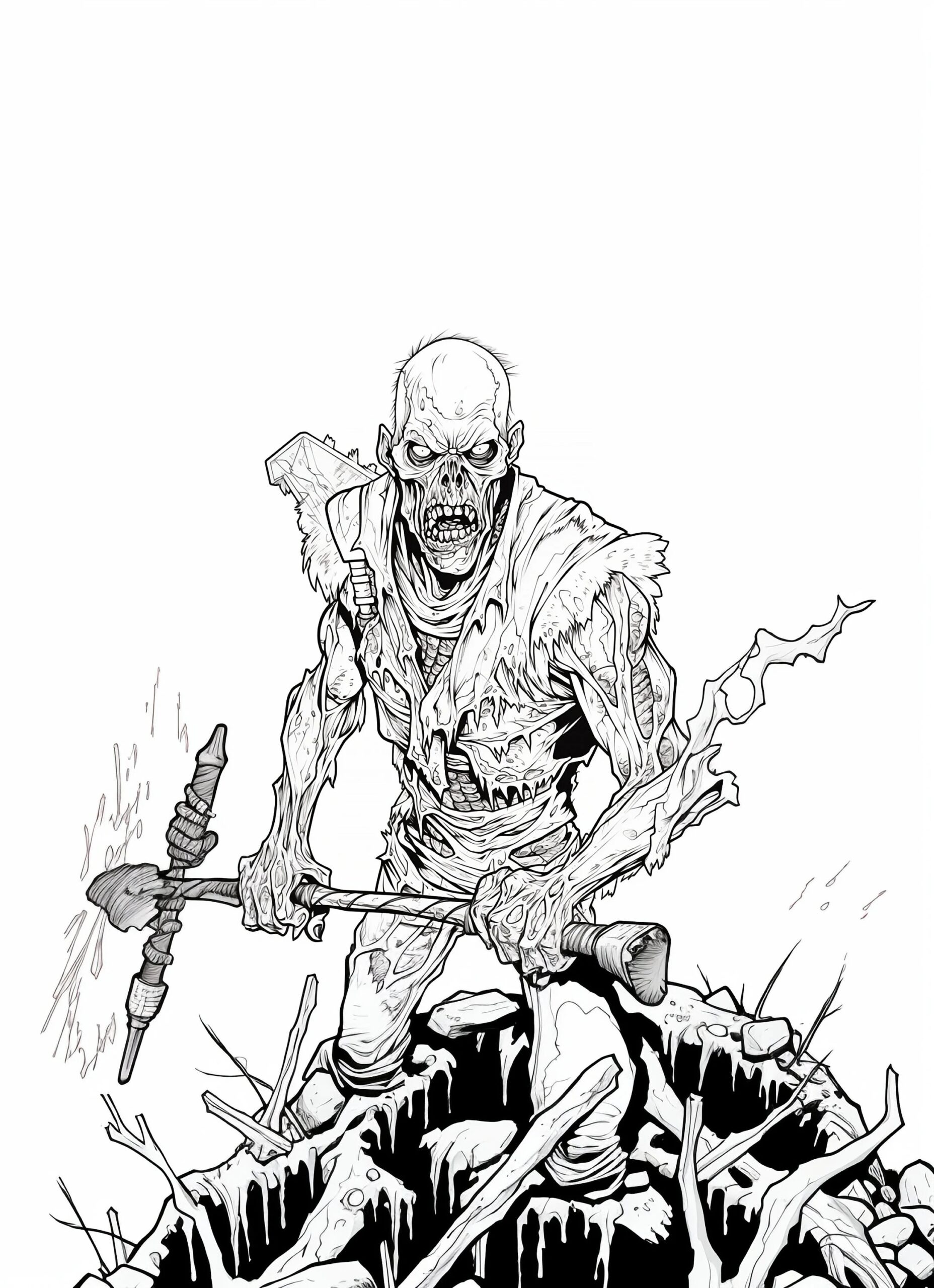 Halloween Scary Zombie Coloring Book Page Image For Adults Black And White Line Drawing Image Buy Once And Print Hundreds Etsy UK