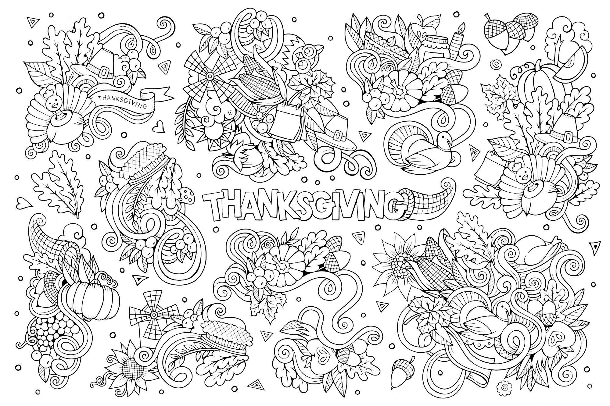 Hand Drawn Doodle Cartoon Set Of Objects And Symbols For Thanksgiving Thanksgiving Coloring Pages For Adults Page Op art Hand Drawn Doodle Cartoon Set Of Objects And Symbols For Thanksgiving Thanksgiving Coloring Pages For Adults Page Op art